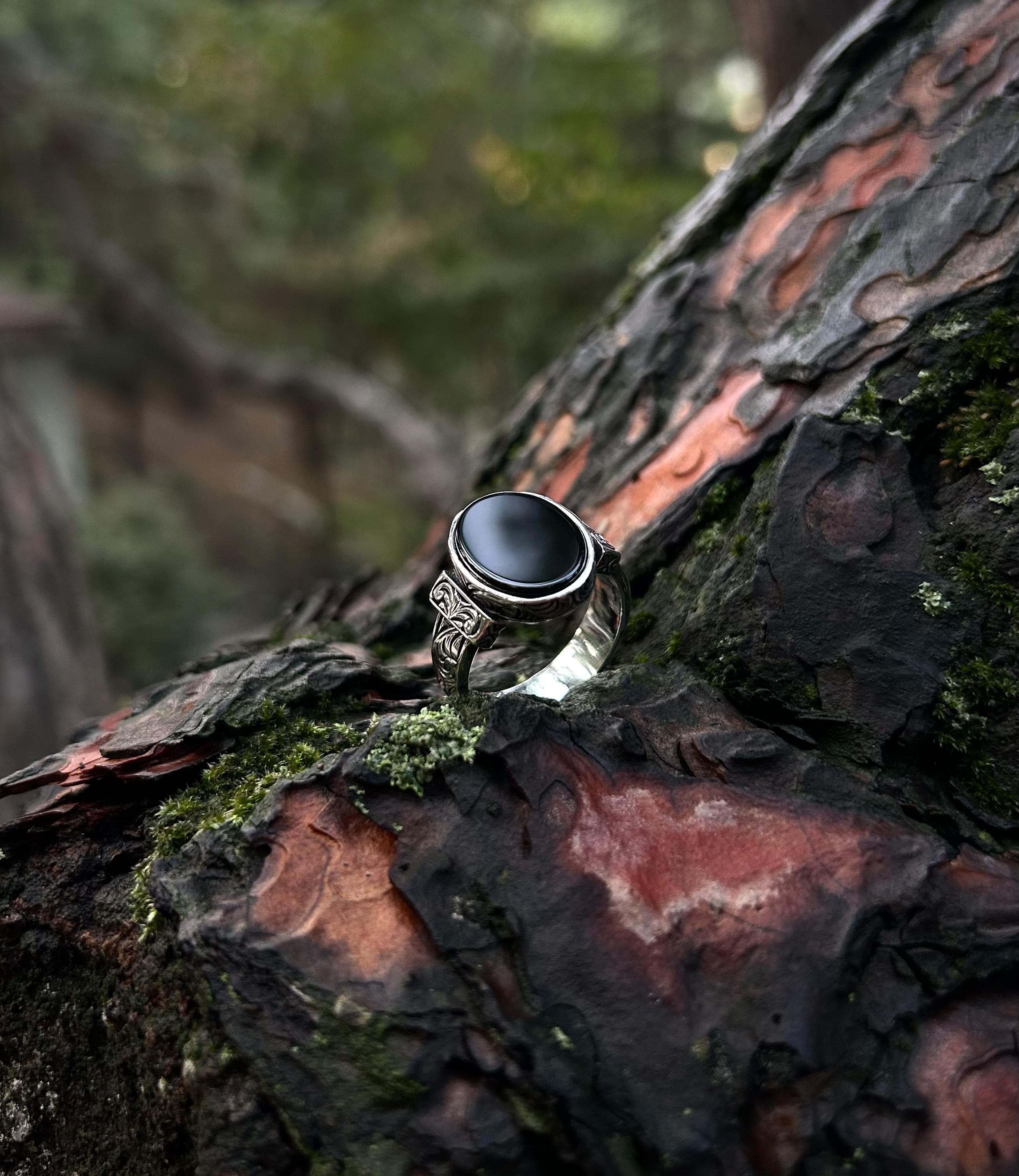 Men's Natural Black Onyx Ring | 925 Sterling Silver Real Stone Signet, Authentic Mens Jewelry - image 3