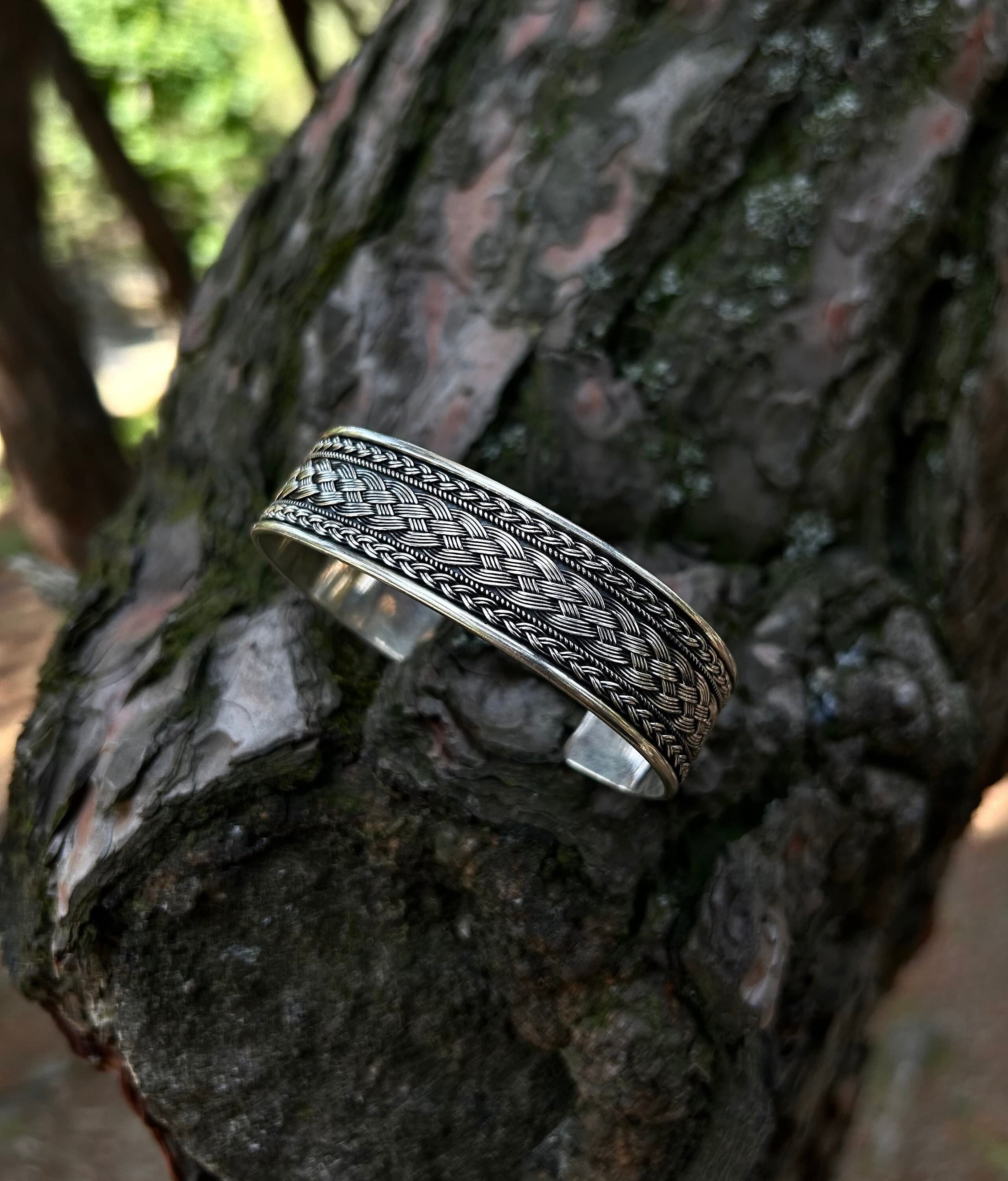 Mens 925 Sterling Silver Braid Cuff Bracelet: Adjustable Knit Design