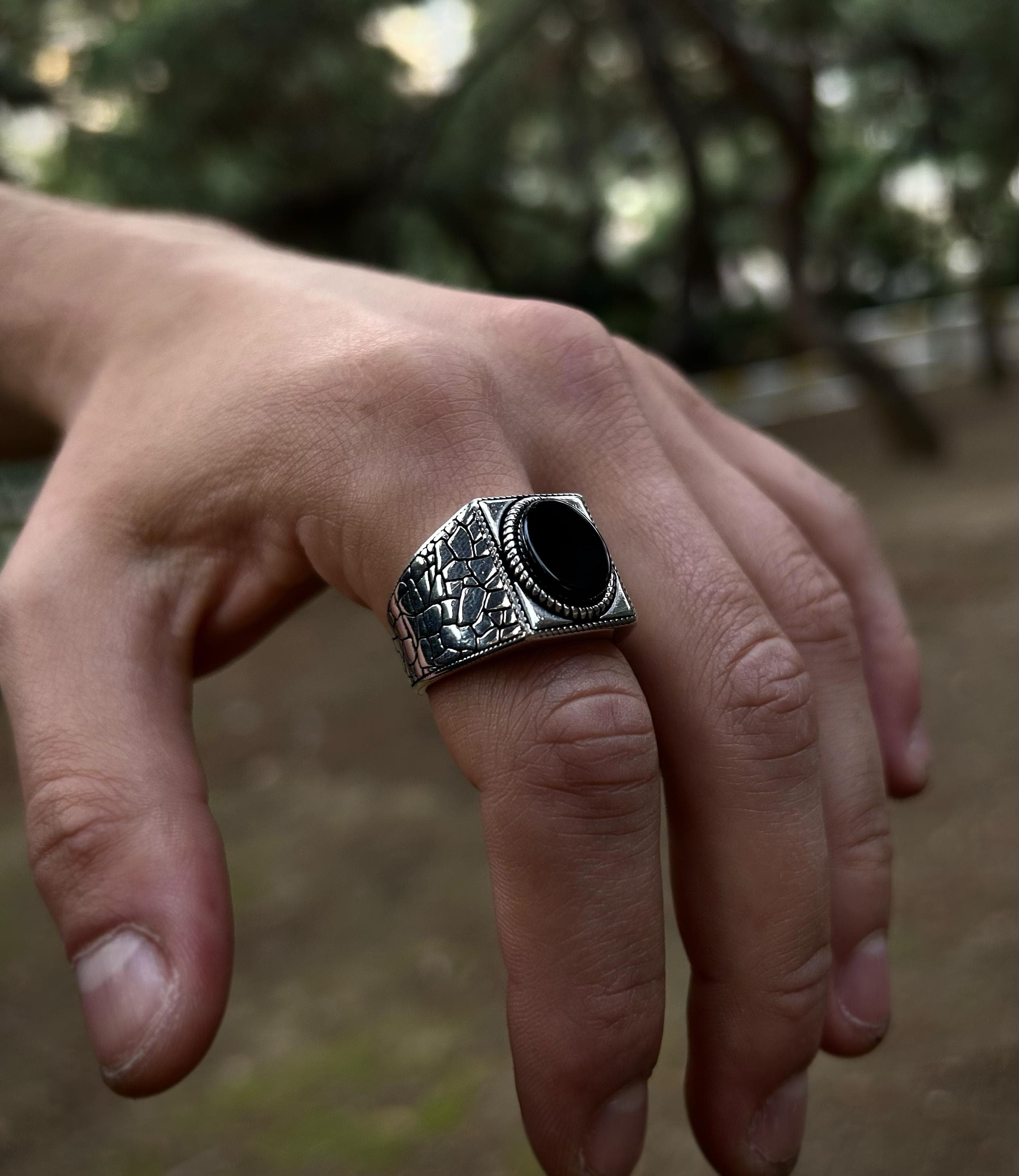 Men's Onyx Ring | 925 Sterling Silver Signet, Classic Black Stone Statement Ring - image 2