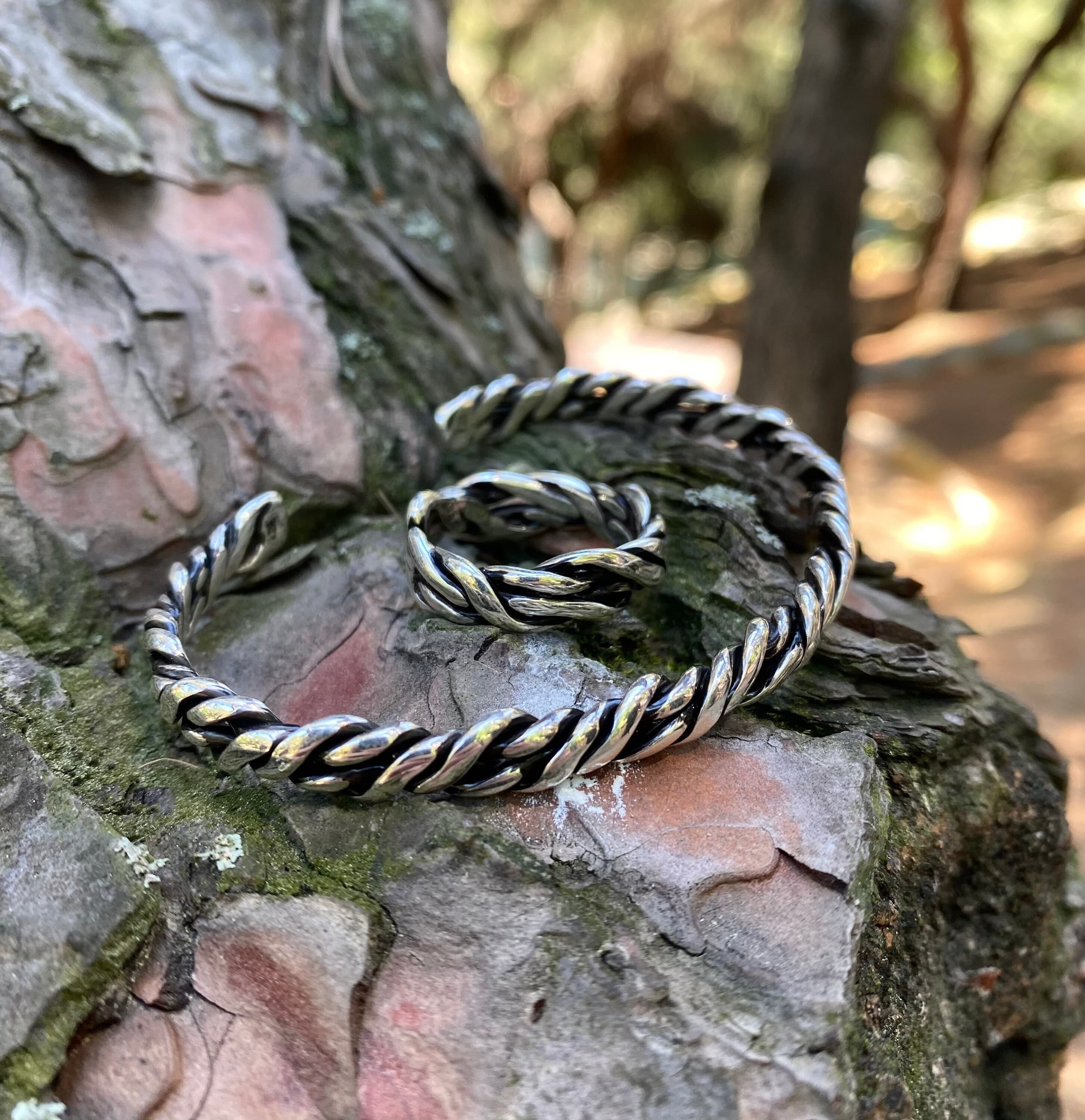 925 Sterling Silver Knit Bracelet And Knit Ring. Great Jewelry Set For Daily Use. Silver Rope Bracelet And Silver Rope Ring look striking when you use them together.