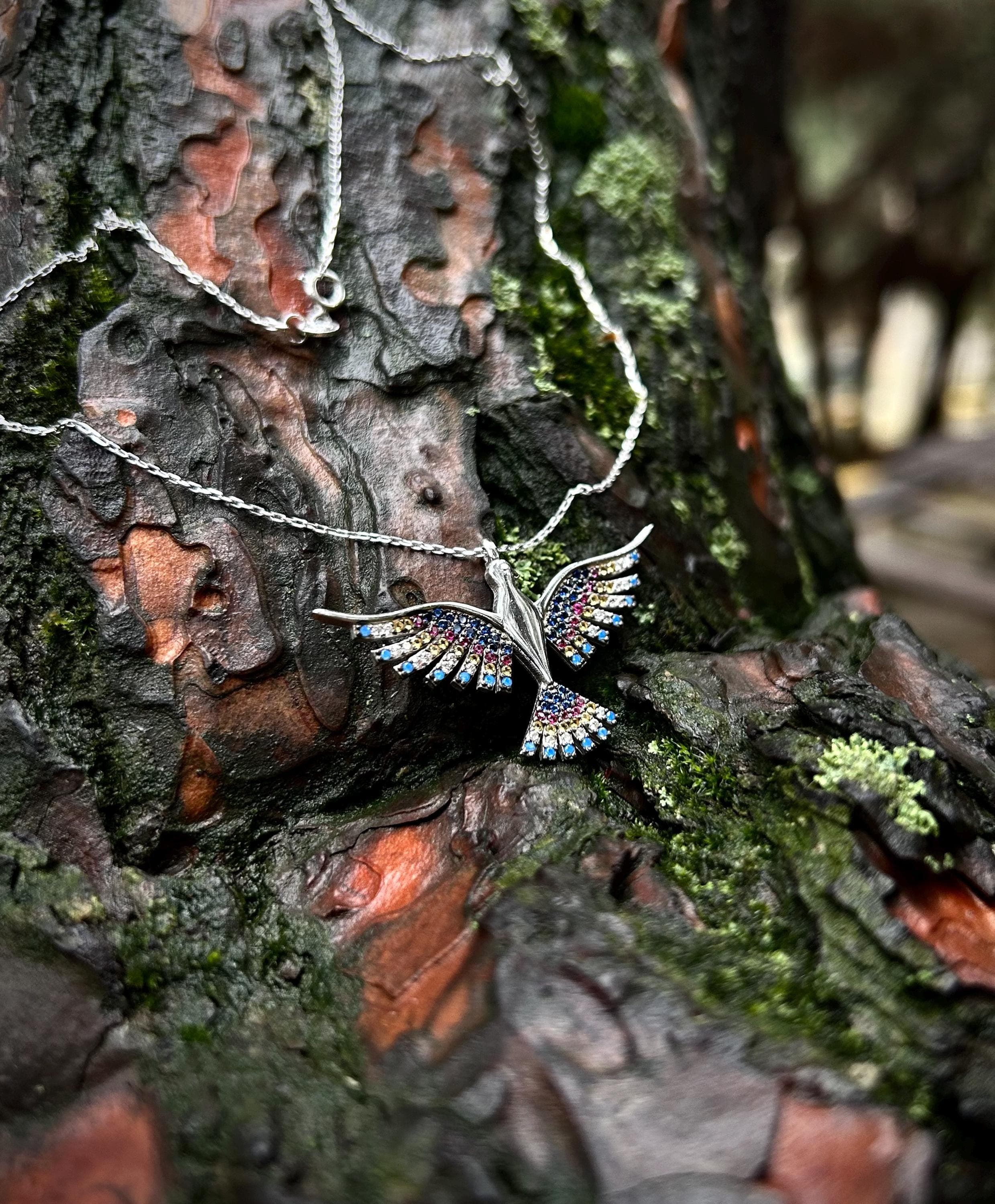 Rainbow Phoenix Necklace: Sterling Silver Zircon Stone Pendant - image 4