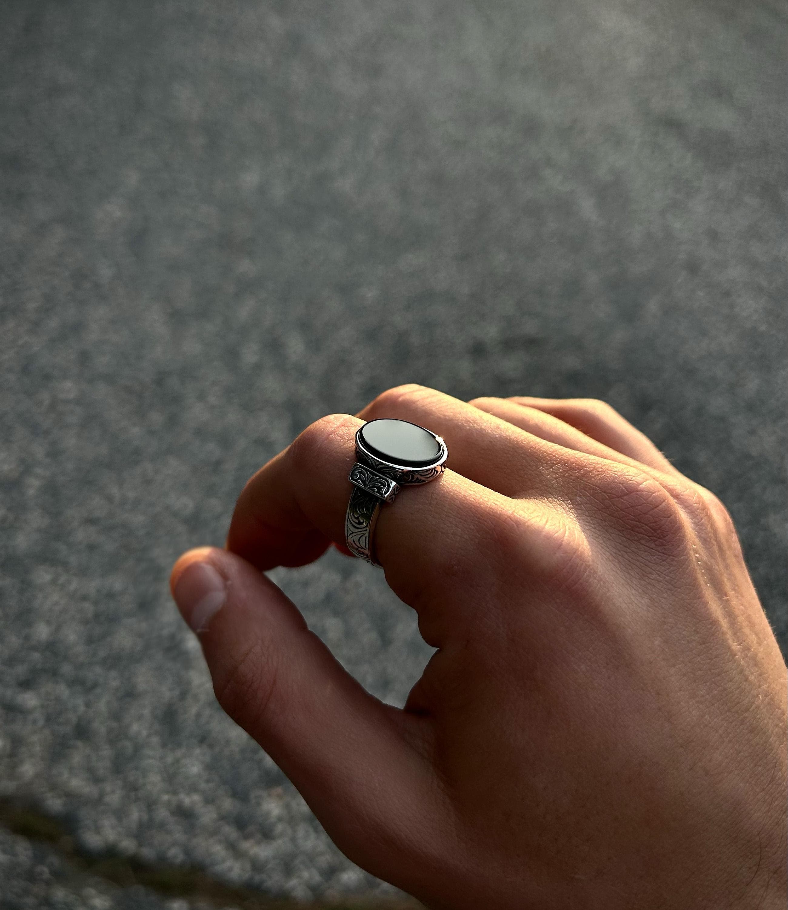 Men's Natural Black Onyx Ring | 925 Sterling Silver Real Stone Signet, Authentic Mens Jewelry - image 5