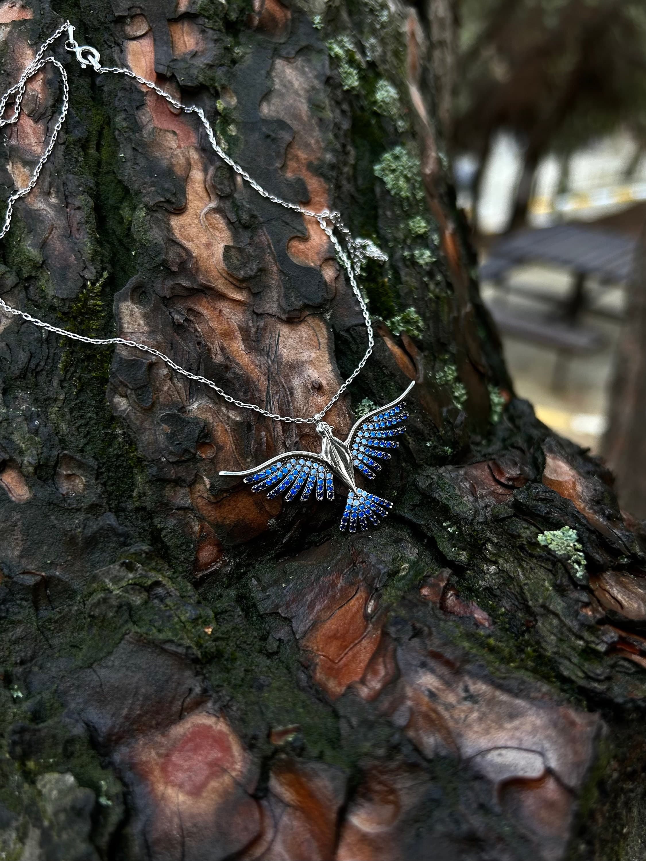 Blue Phoenix Necklace 925K Silver
