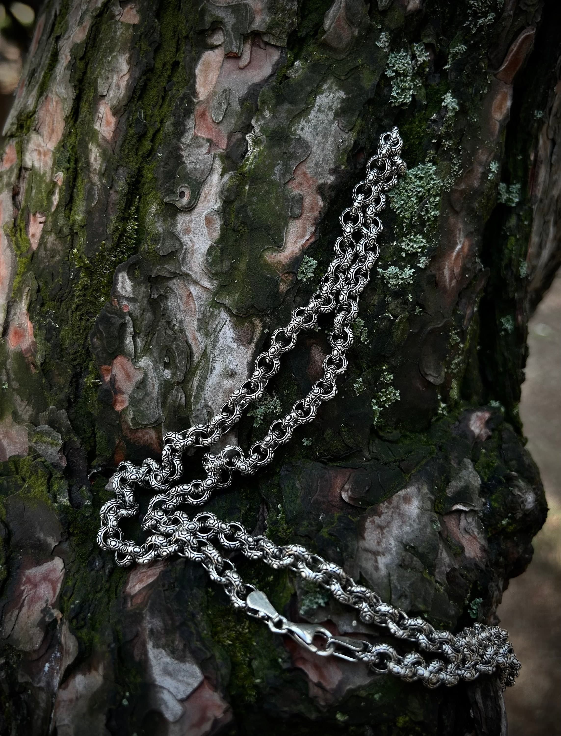 Handcrafted Engraved Circle Chain 925 Sterling Silver, Circle Links Chain 5mm 7mm, Circle Link Silver Chain Gift For Boyfriend