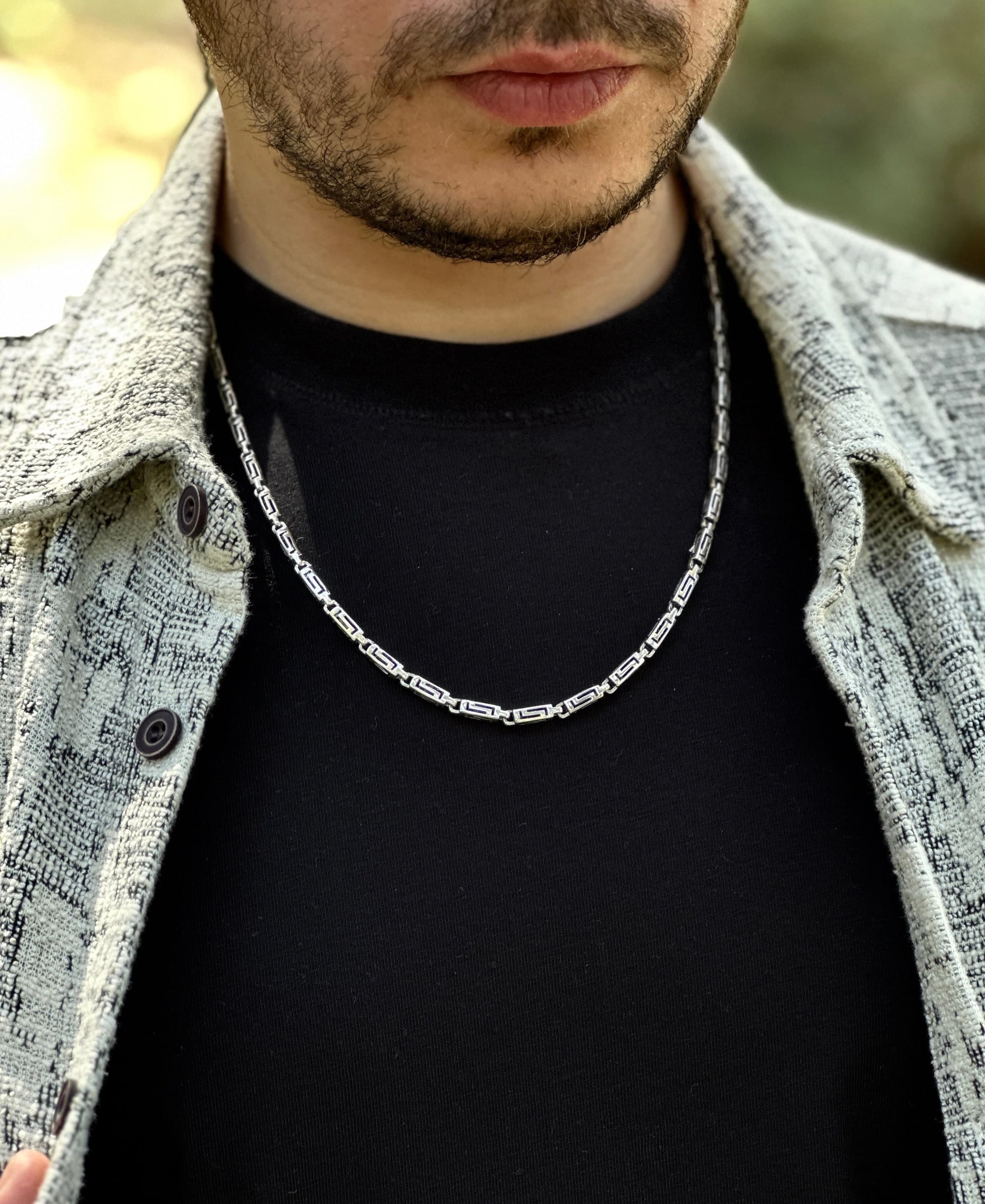 Hand Engraved 925 Sterling Silver Chain for Men: Old School Style - image 3
