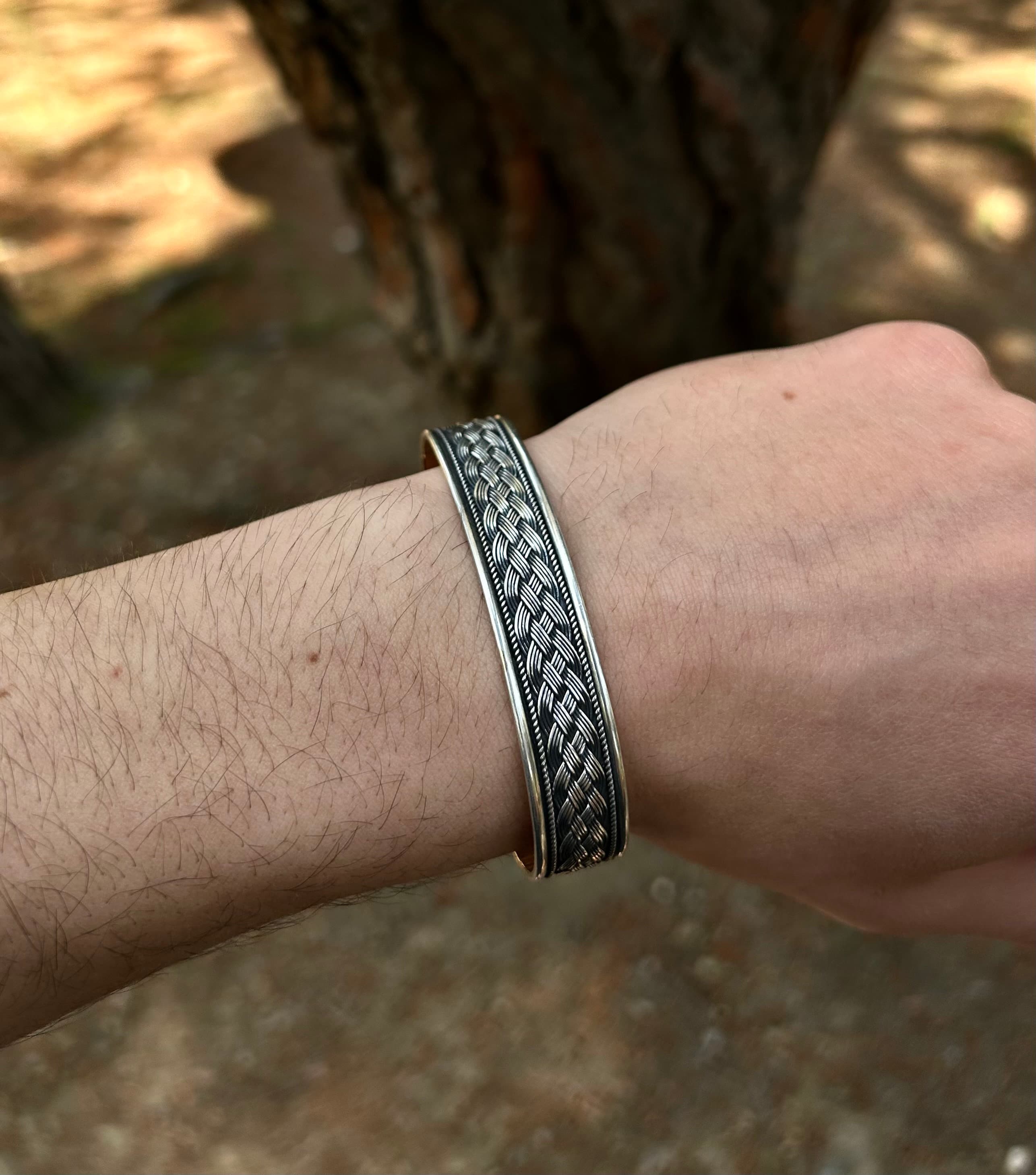 Mens Braid Cuff Bracelet Adjustble