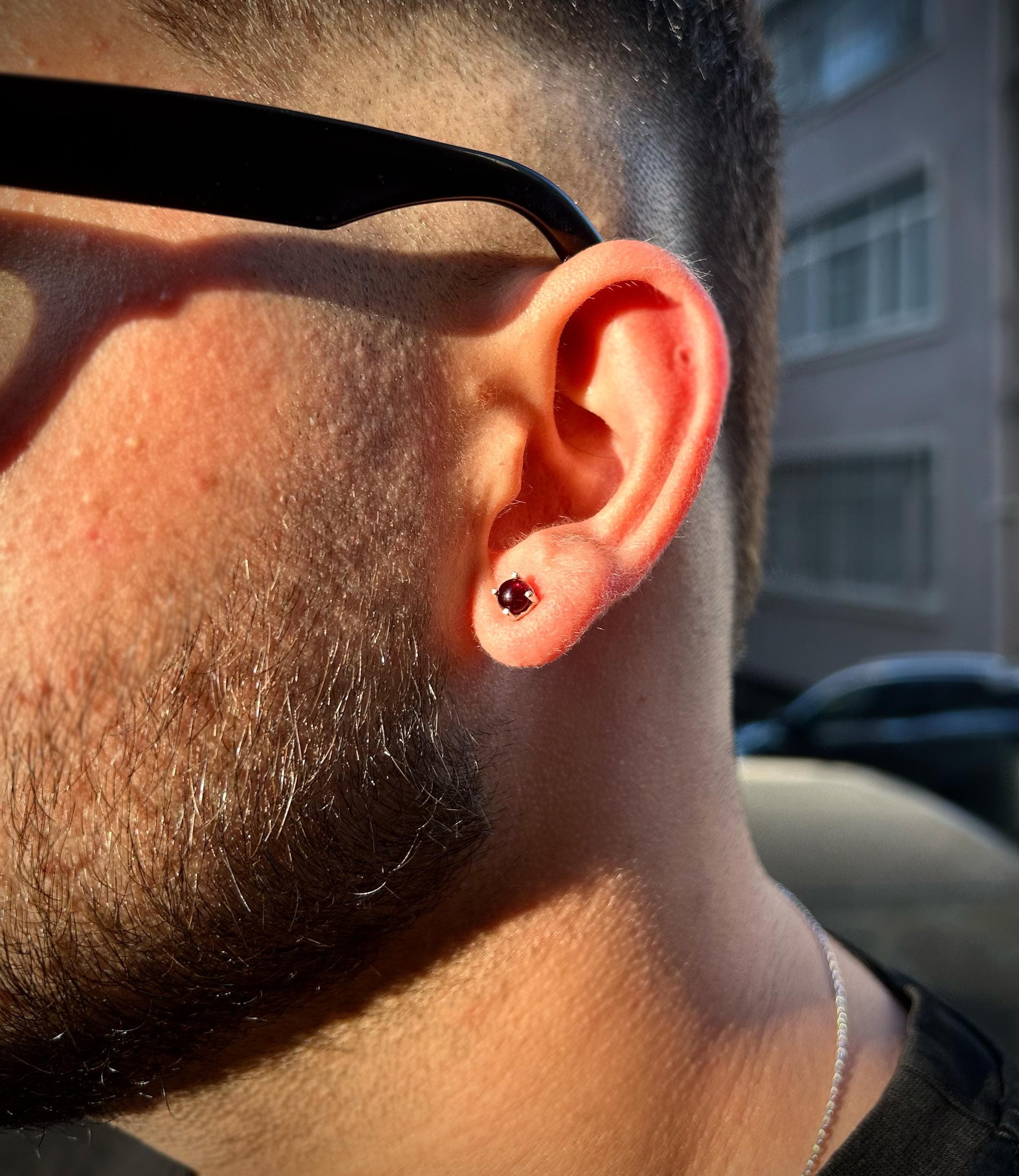 Burgundy Stud Earrings for Men: 925 Sterling Silver Minimalist Jewelry - image 4