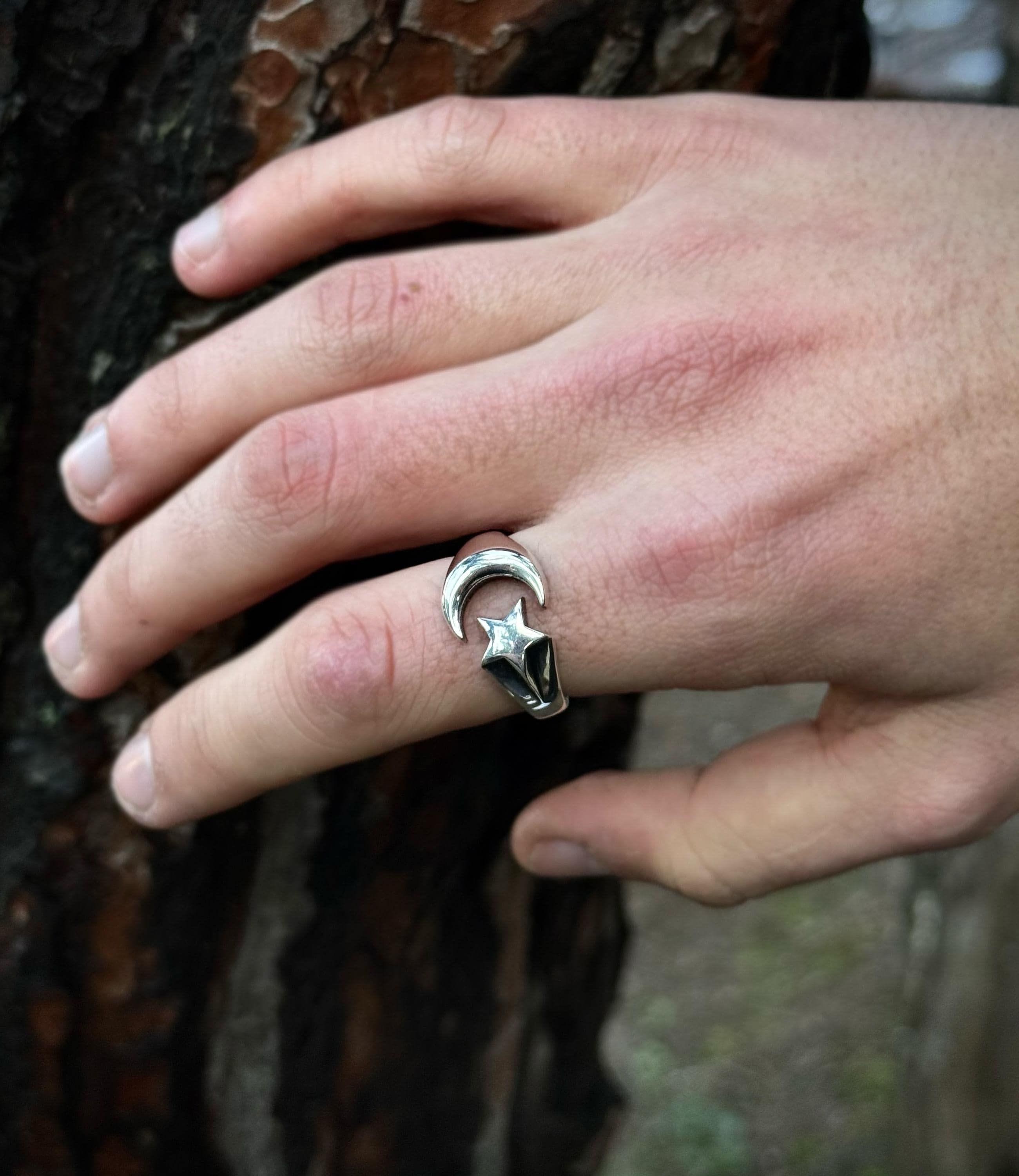 Unified Crescent Star Ring, 925 Sterling Silver Symbolic Statement Ring for Men - image 5