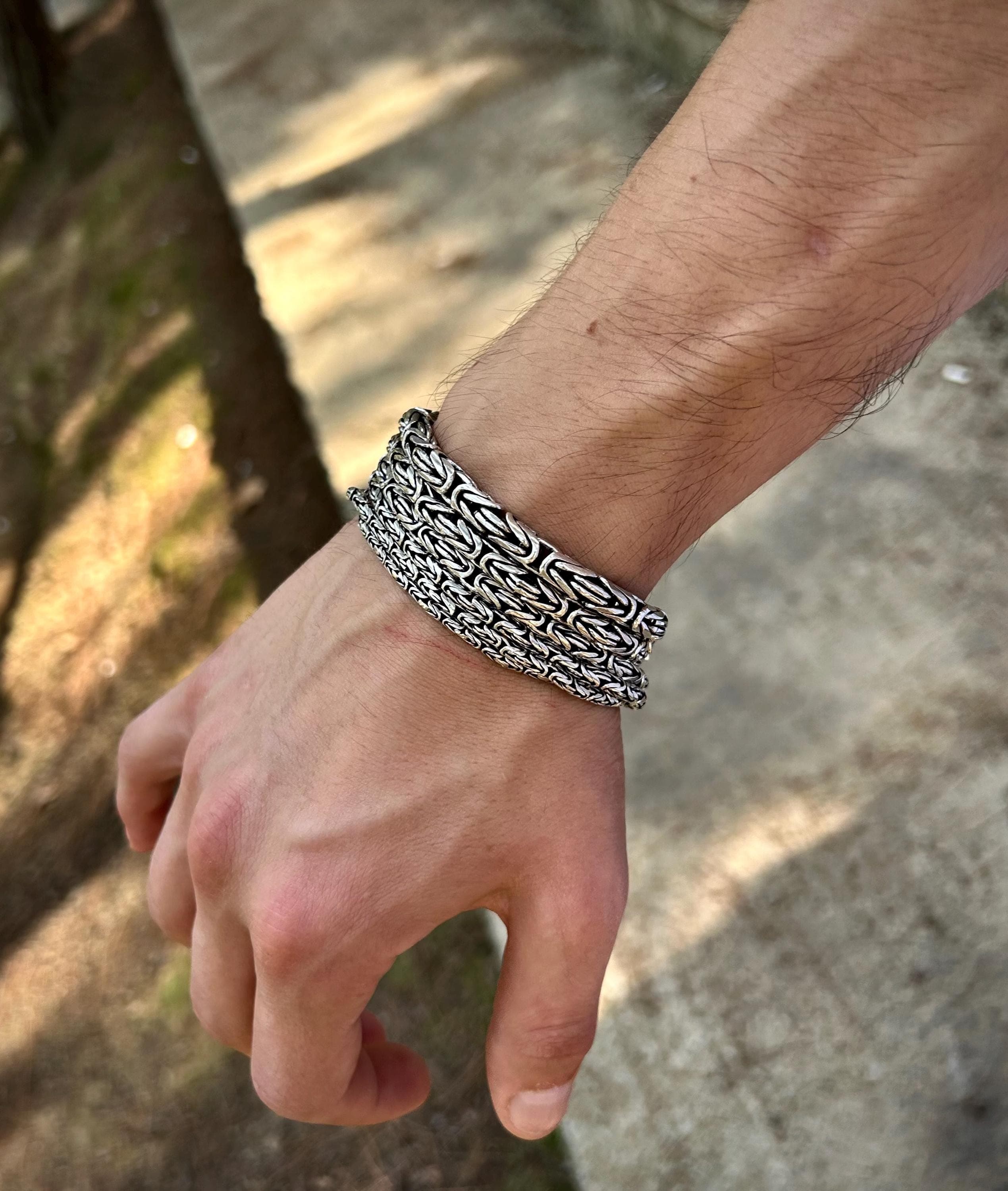 Sterling Silver Bali Byzantine Chain Bracelets, Round Cut King Bracelet, Solid Silver Mens Byzantine Chain Bracelet 2mm,2.5mm,3mm,4mm,5mm