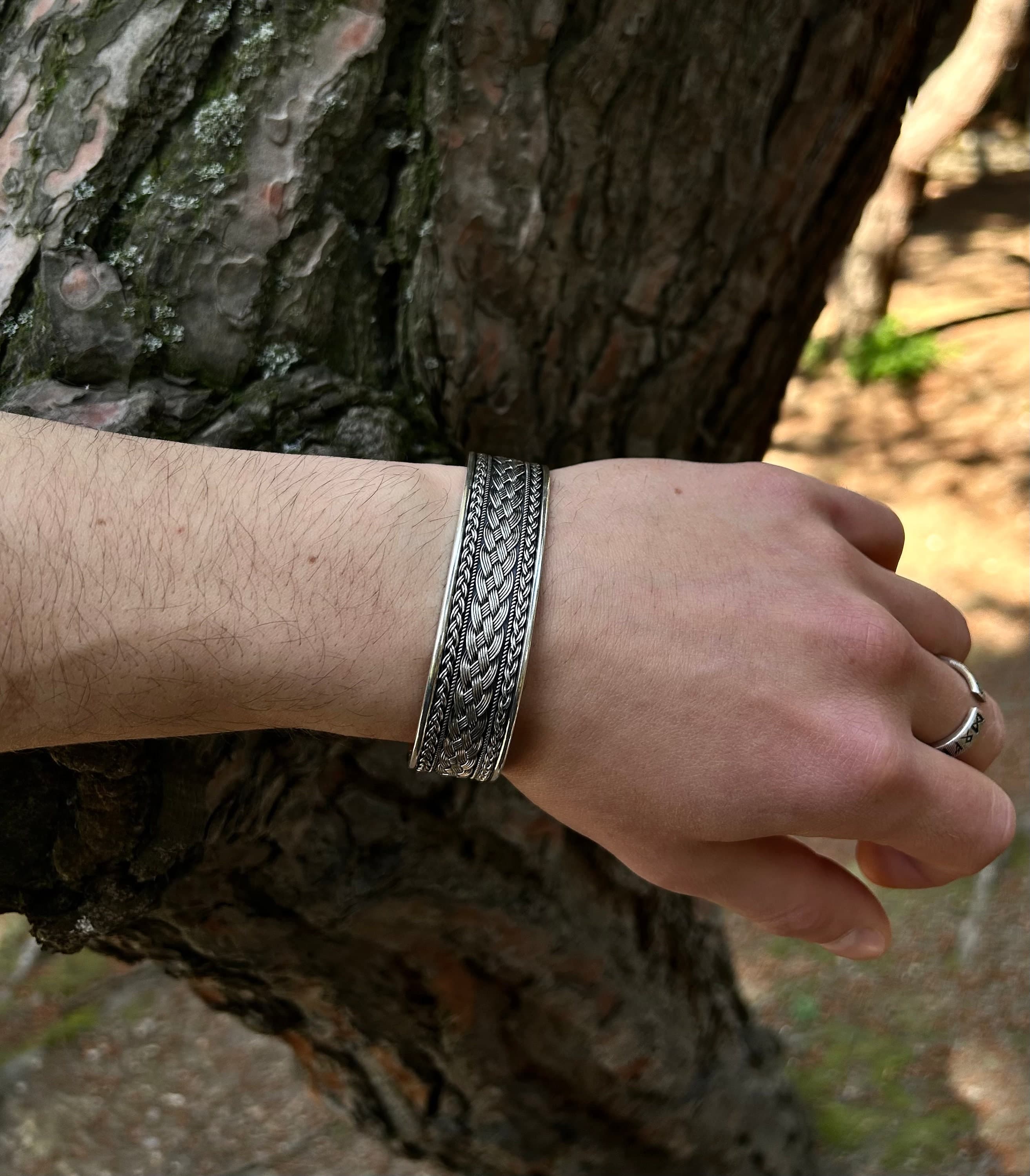 Mens 925 Sterling Silver Braid Cuff Bracelet: Adjustable Knit Design - image 3