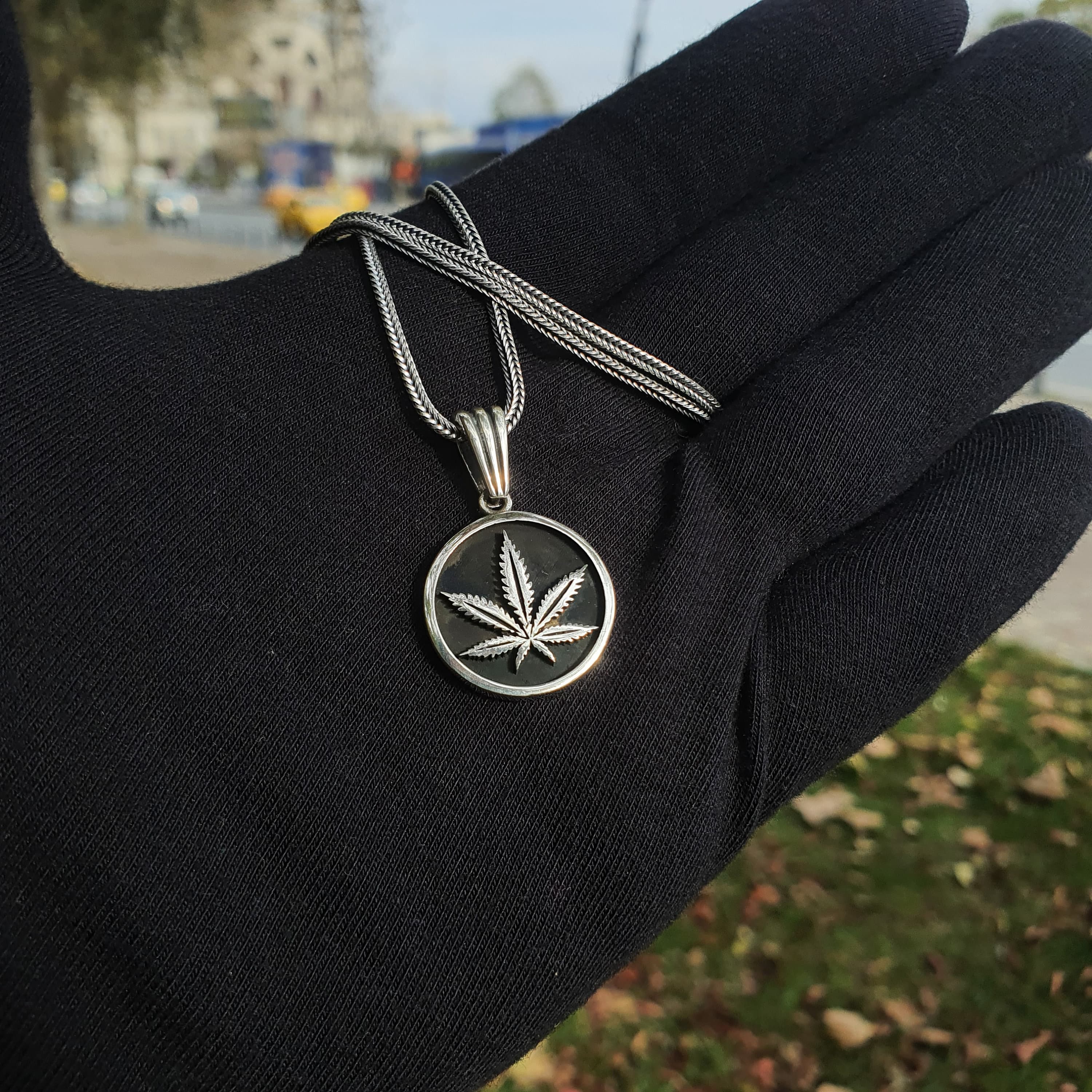 Sterling Silver Marijuana Leaf Necklace, Weed Accessory Jewelry - image 5