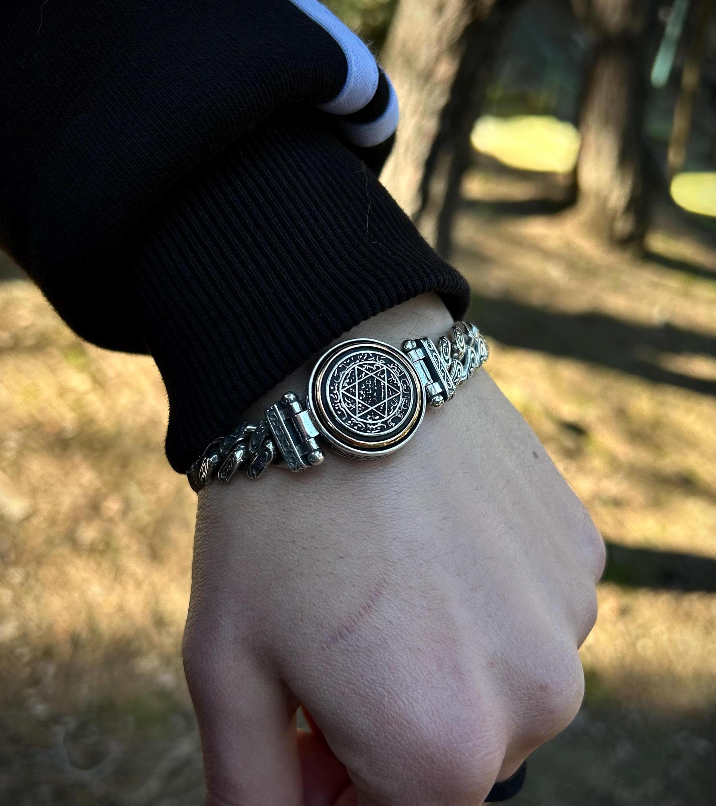 925 Sterling Silver King Solomon Seal Chain Bracelet: Kabbalah Amulet Talisman