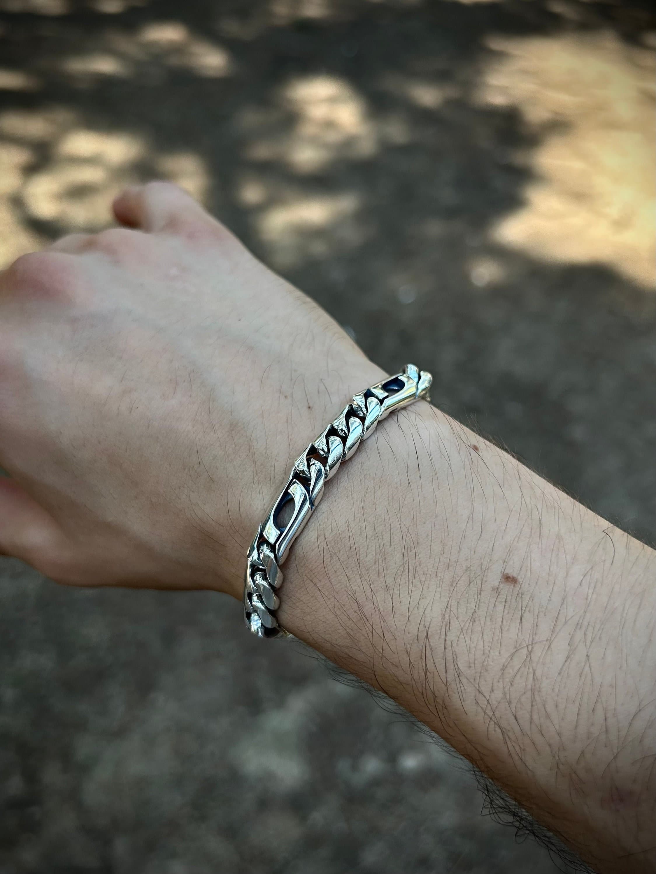 Unique Cut Out Chain Link Bracelet 925K Silver, Three Addition Part Chain Bracelet For Men Unique Design, Chain Bracelet Gift For Him
