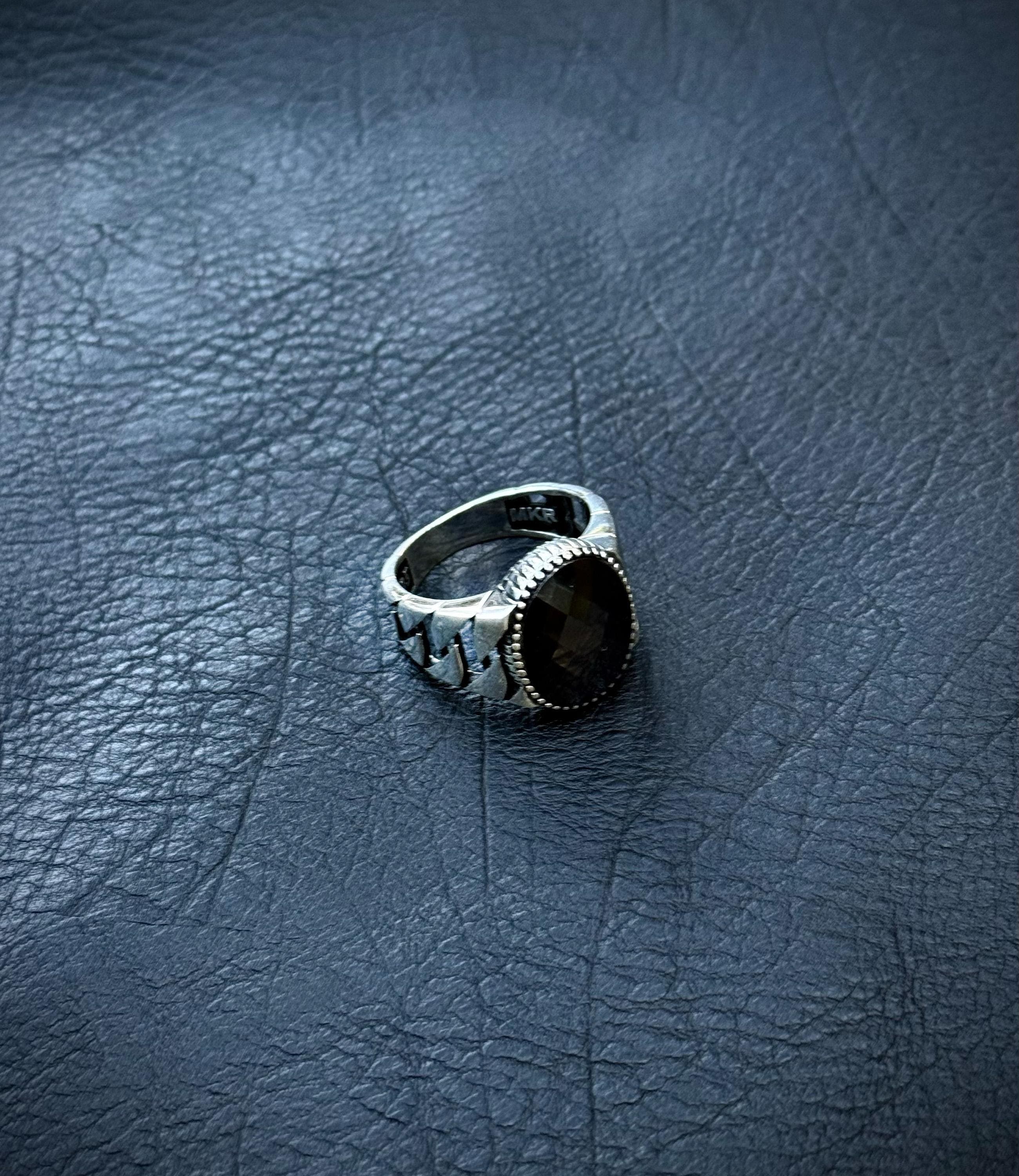 Sterling Silver Black Onyx Chain Band Ring, Linked Design Men's Statement Ring - image 5