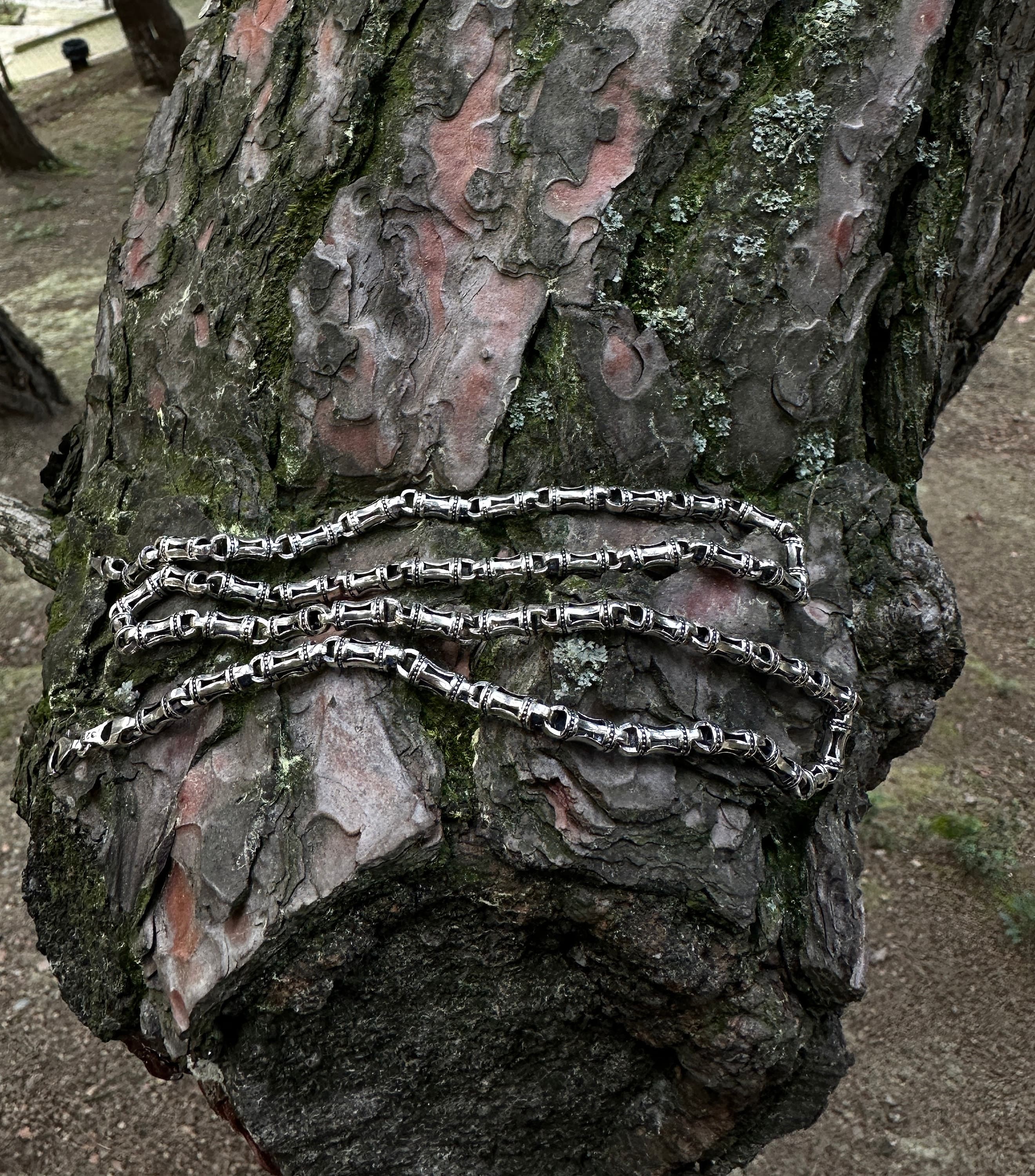 925 Sterling Silver Bone Chain - Unique Mens Link Necklace - image 4