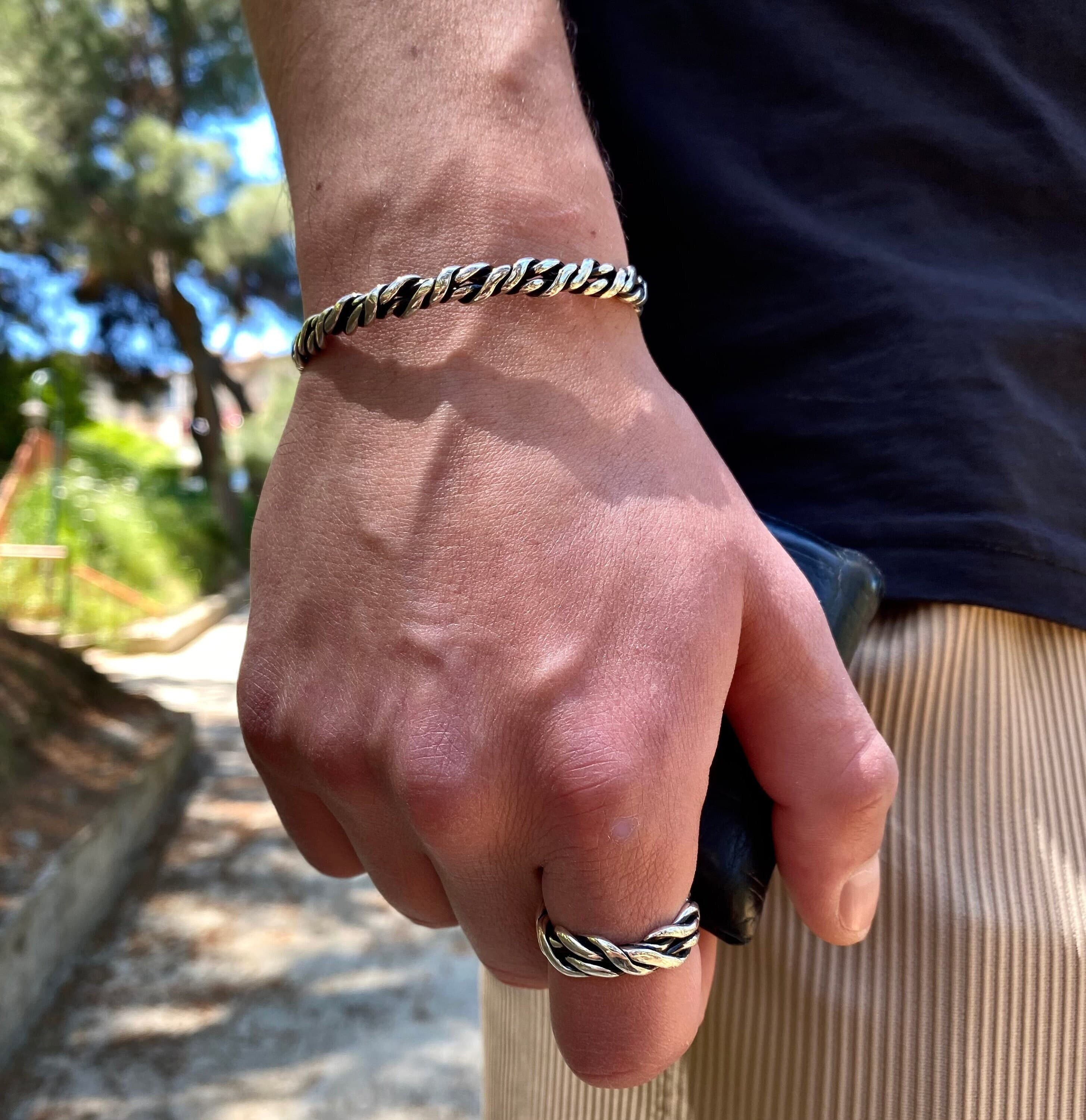 Handmade 925 Sterling Silver Knit Bracelet: Adjustable Rope Design