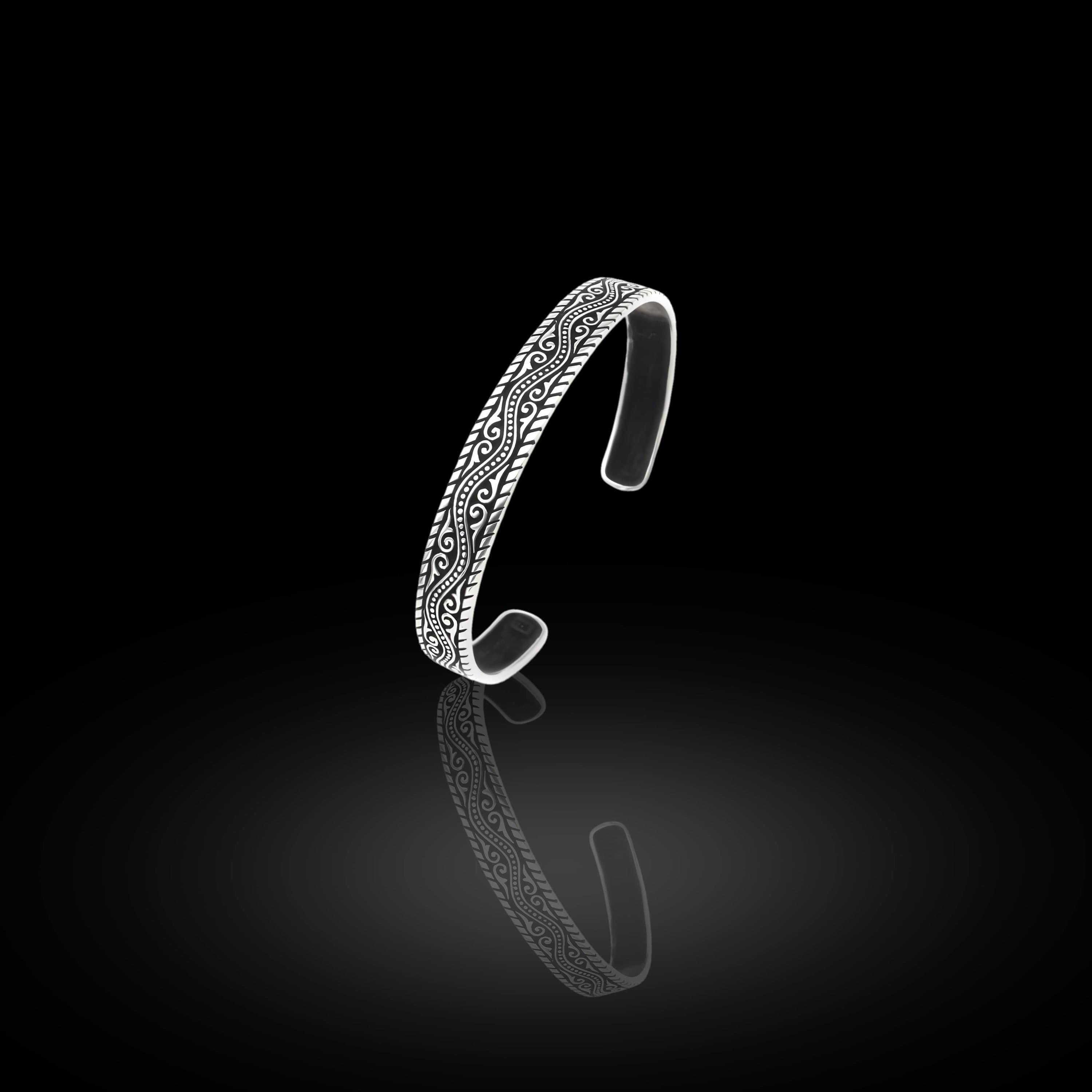 Mens 925 Silver Cuff Bracelet: Patterned Heavy Jewelry