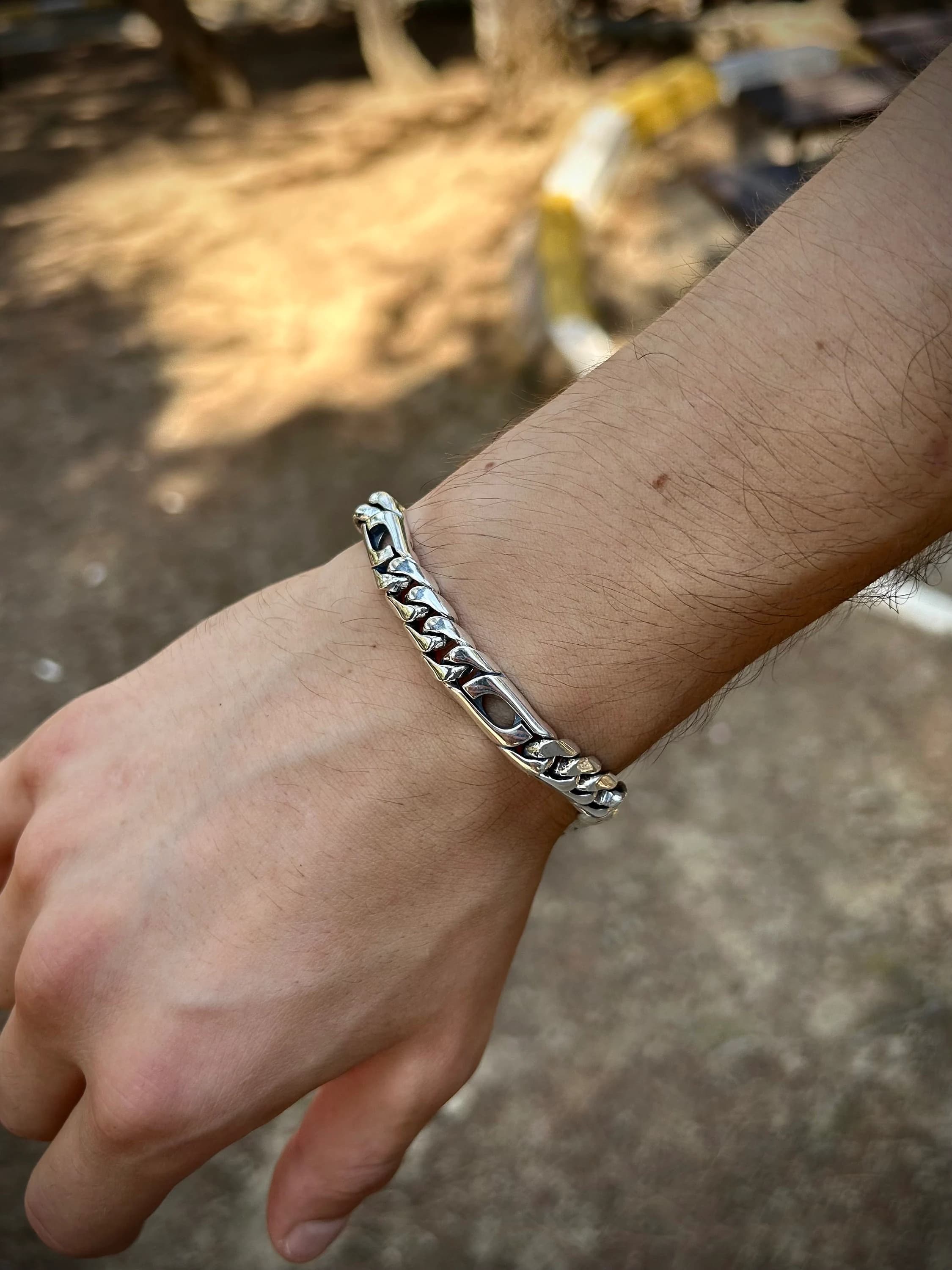 Unique Cut Out Chain Link Bracelet 925K Silver, Three Addition Part Chain Bracelet For Men Unique Design, Chain Bracelet Gift For Him