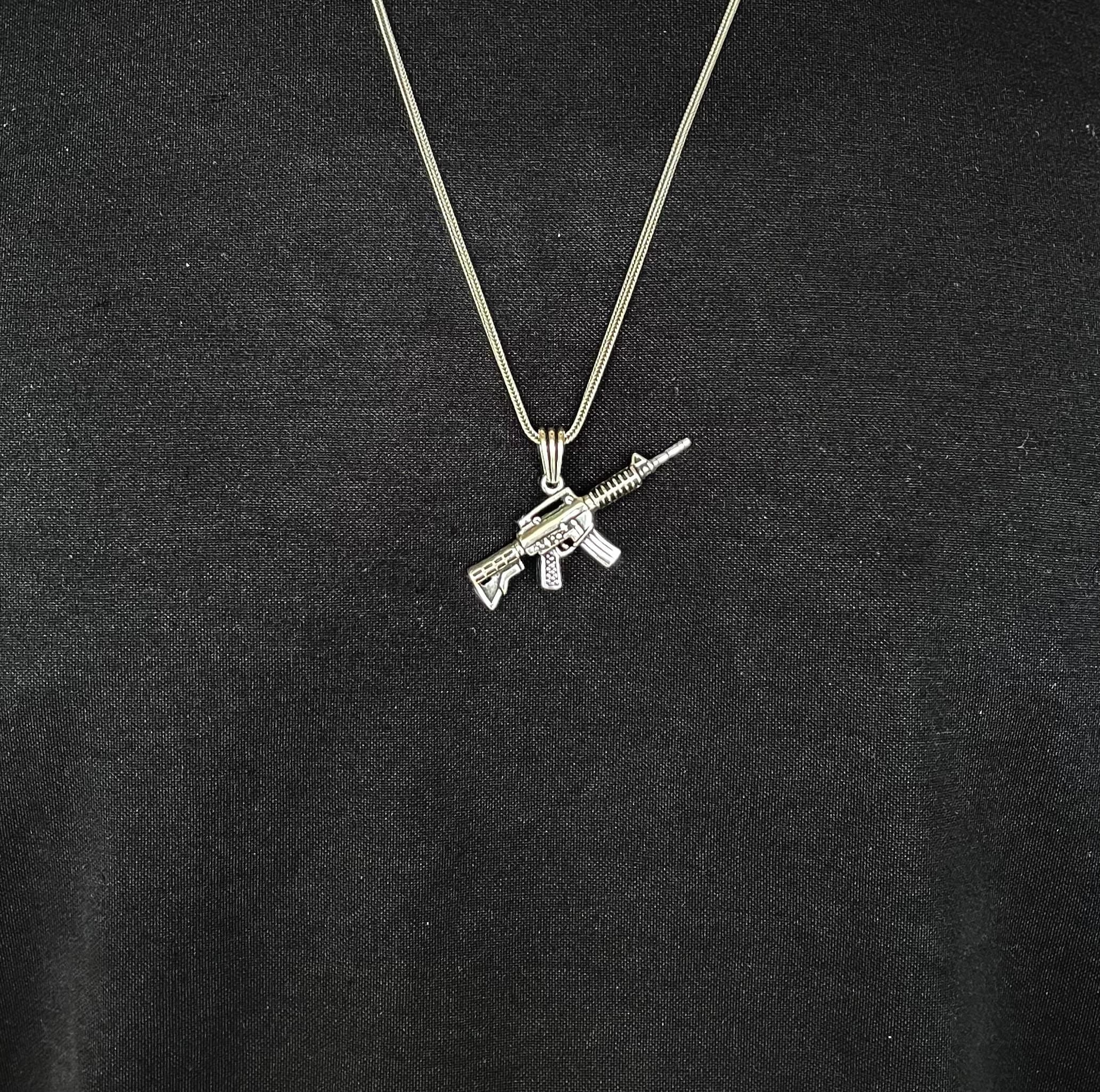 Sterling Silver Rifle Necklace, Brutalist Gun Pendant, Gift for Men - image 5