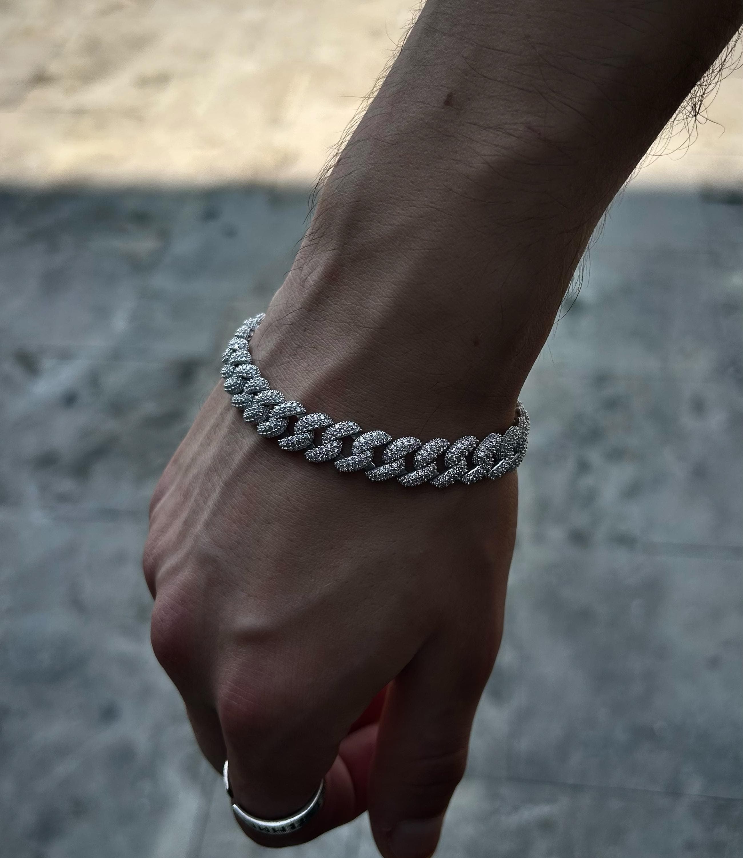 Iced Out Cuban Chain Bracelet: 925 Silver Rhodium Plated Pavé CZ Hip Hop Chain