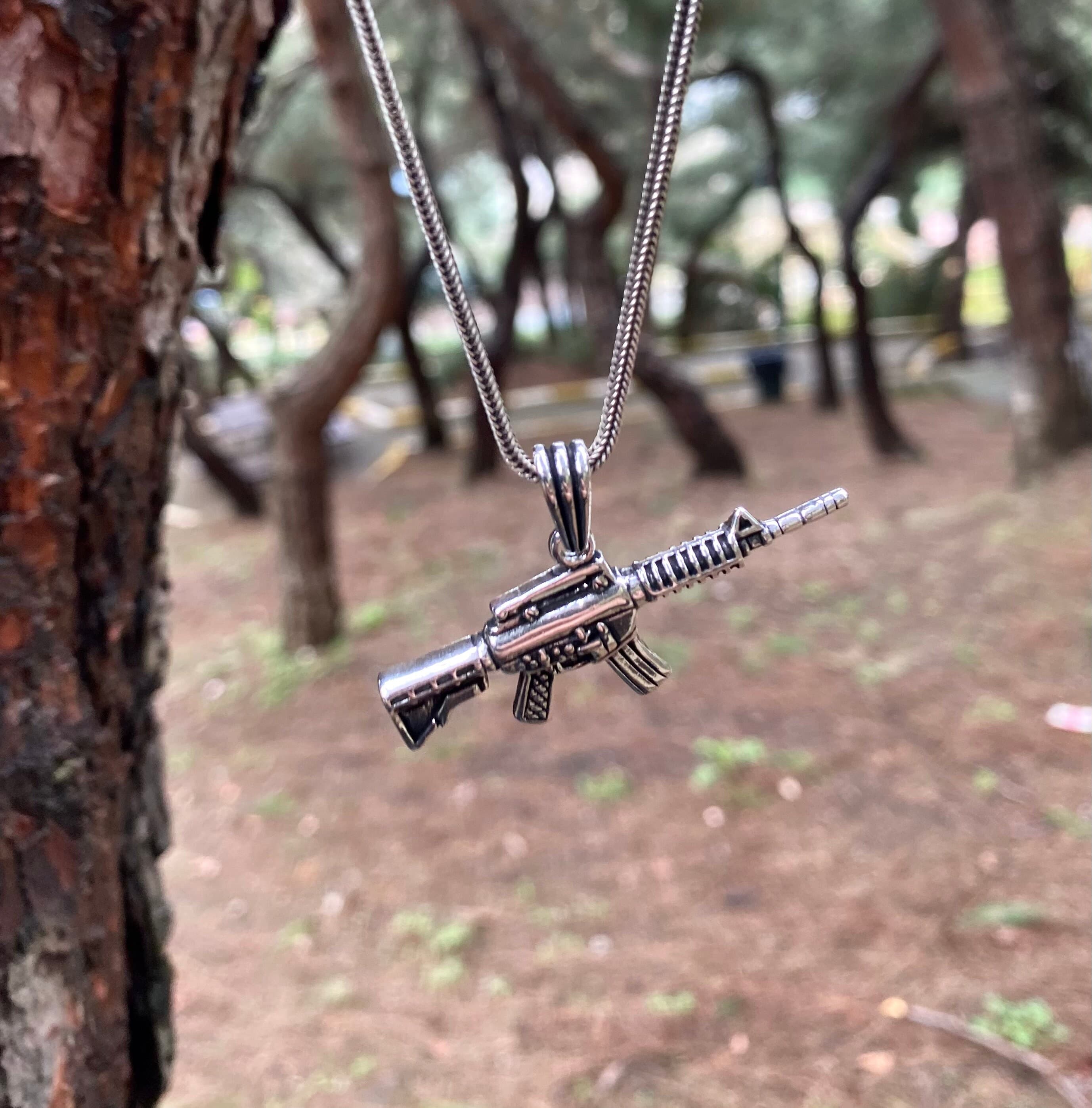 Sterling Silver Rifle Necklace, Brutalist Gun Pendant, Gift for Men - image 5