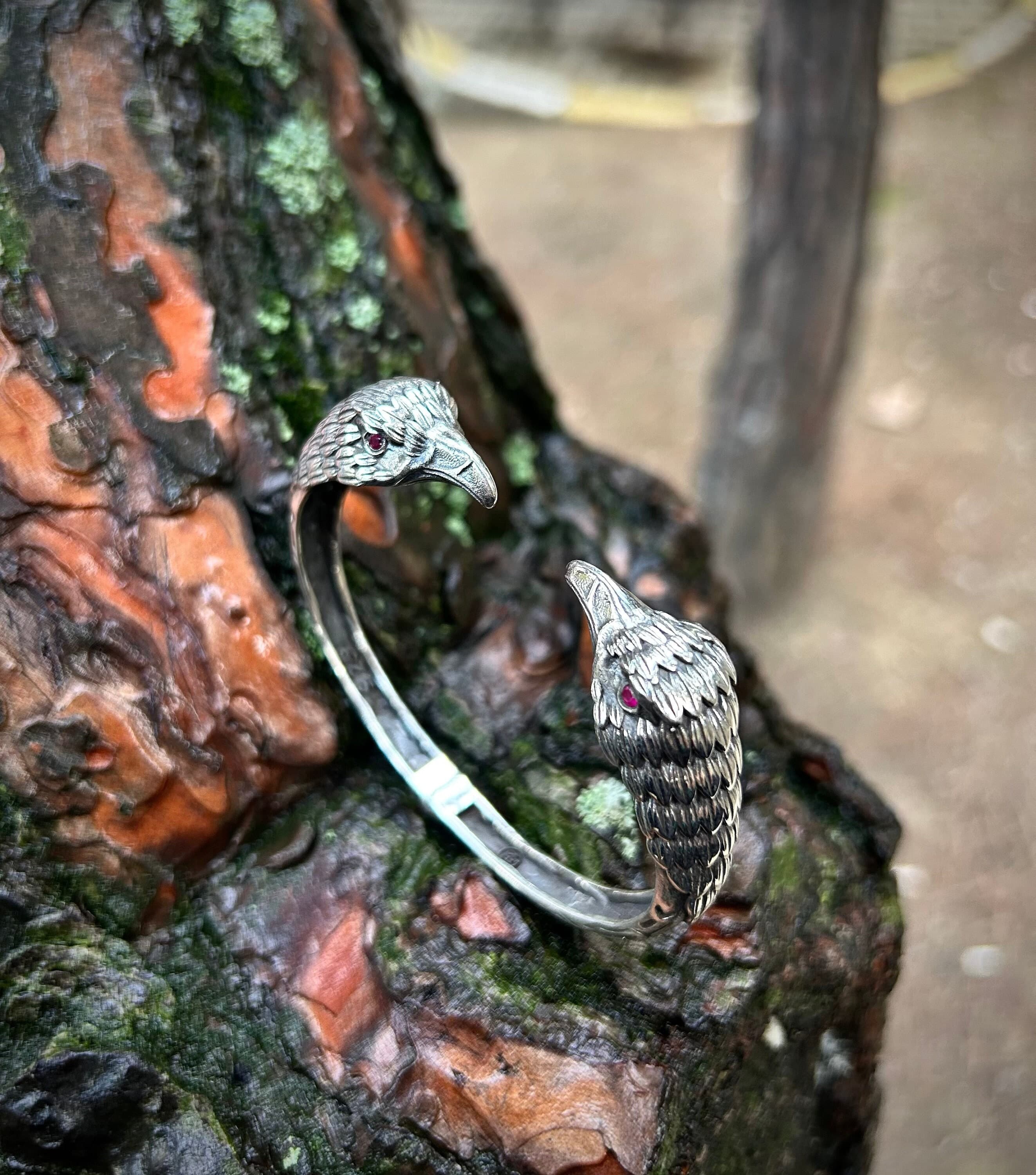 Odin's Raven Bracelet: 925 Sterling Silver Crow Bangle, Norse Mythology - image 4