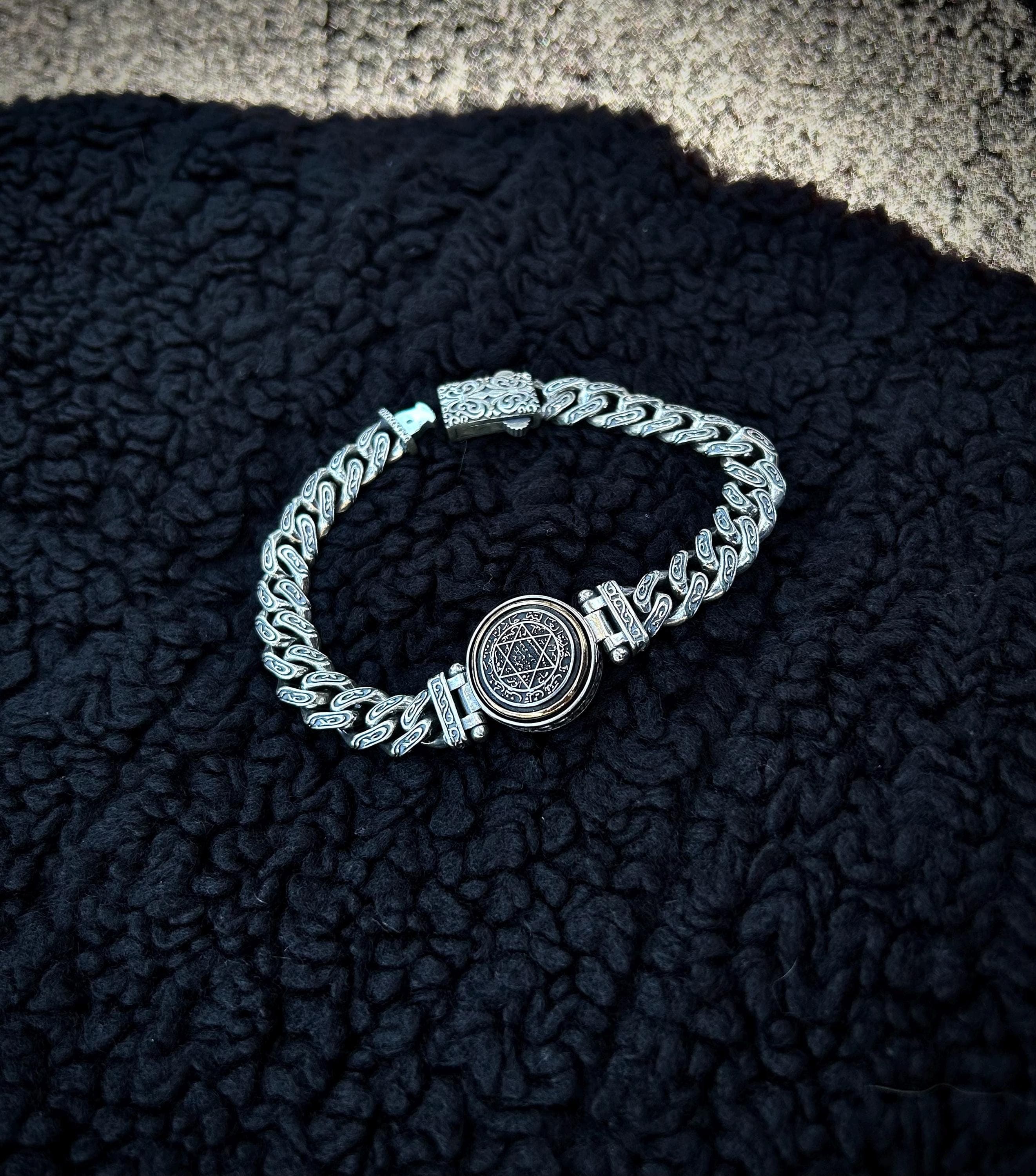 925 Sterling Silver King Solomon Seal Chain Bracelet: Kabbalah Amulet Talisman - image 4