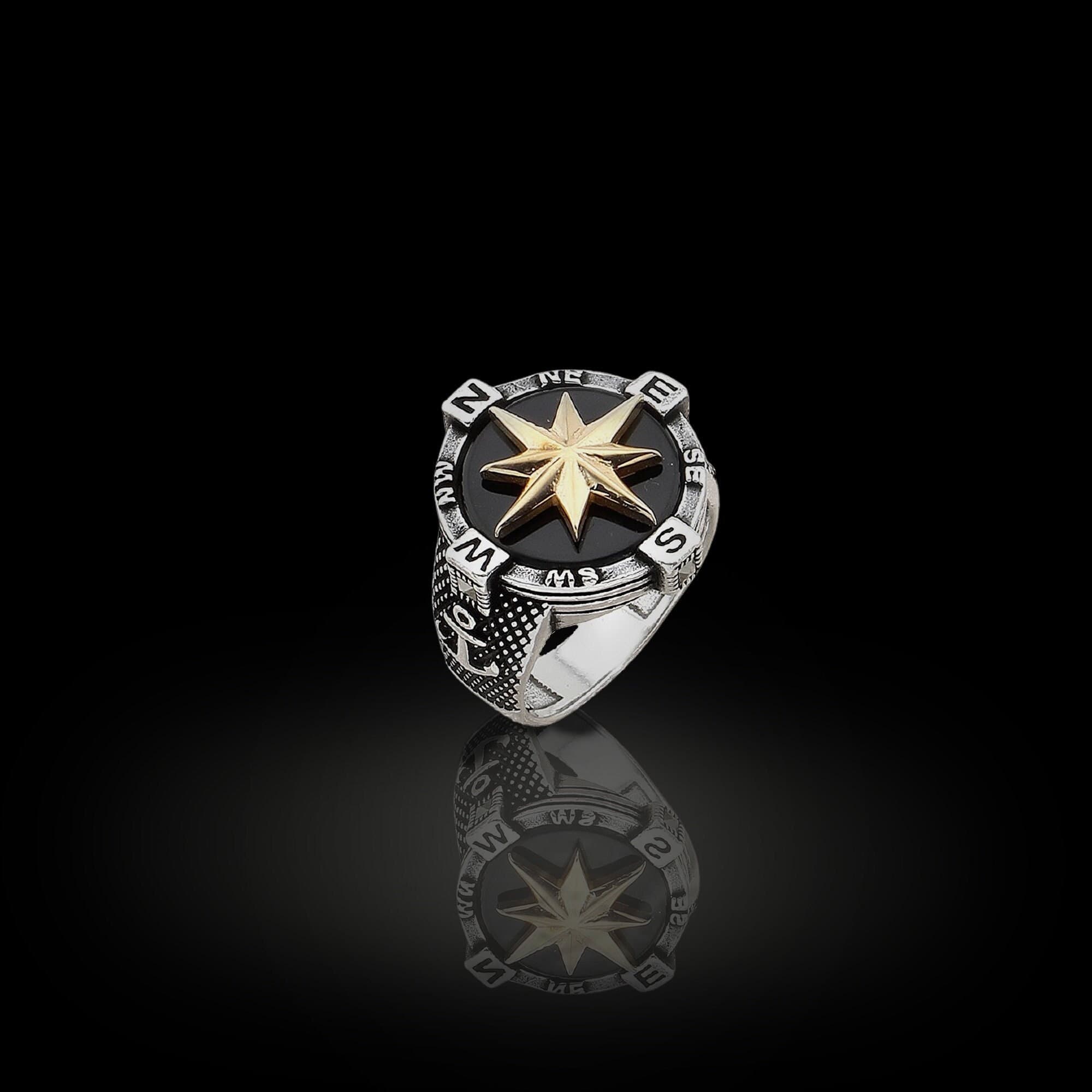 Sterling Silver Compass Ring for Men: Multi-Stone Daily Ring