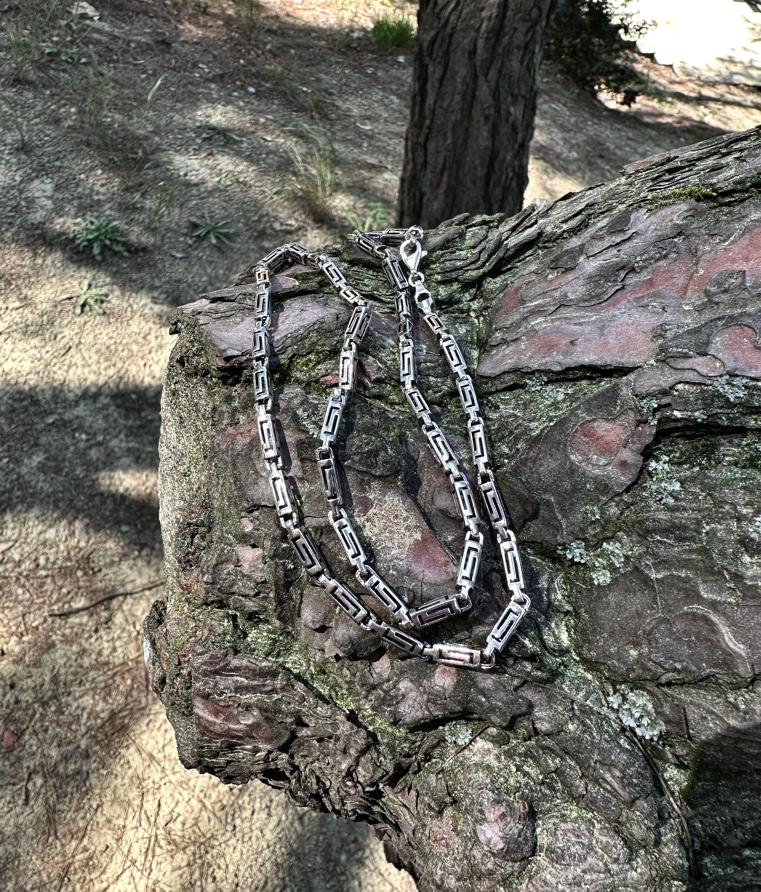 Hand Engraved 925 Sterling Silver Chain for Men: Old School Style - image 4