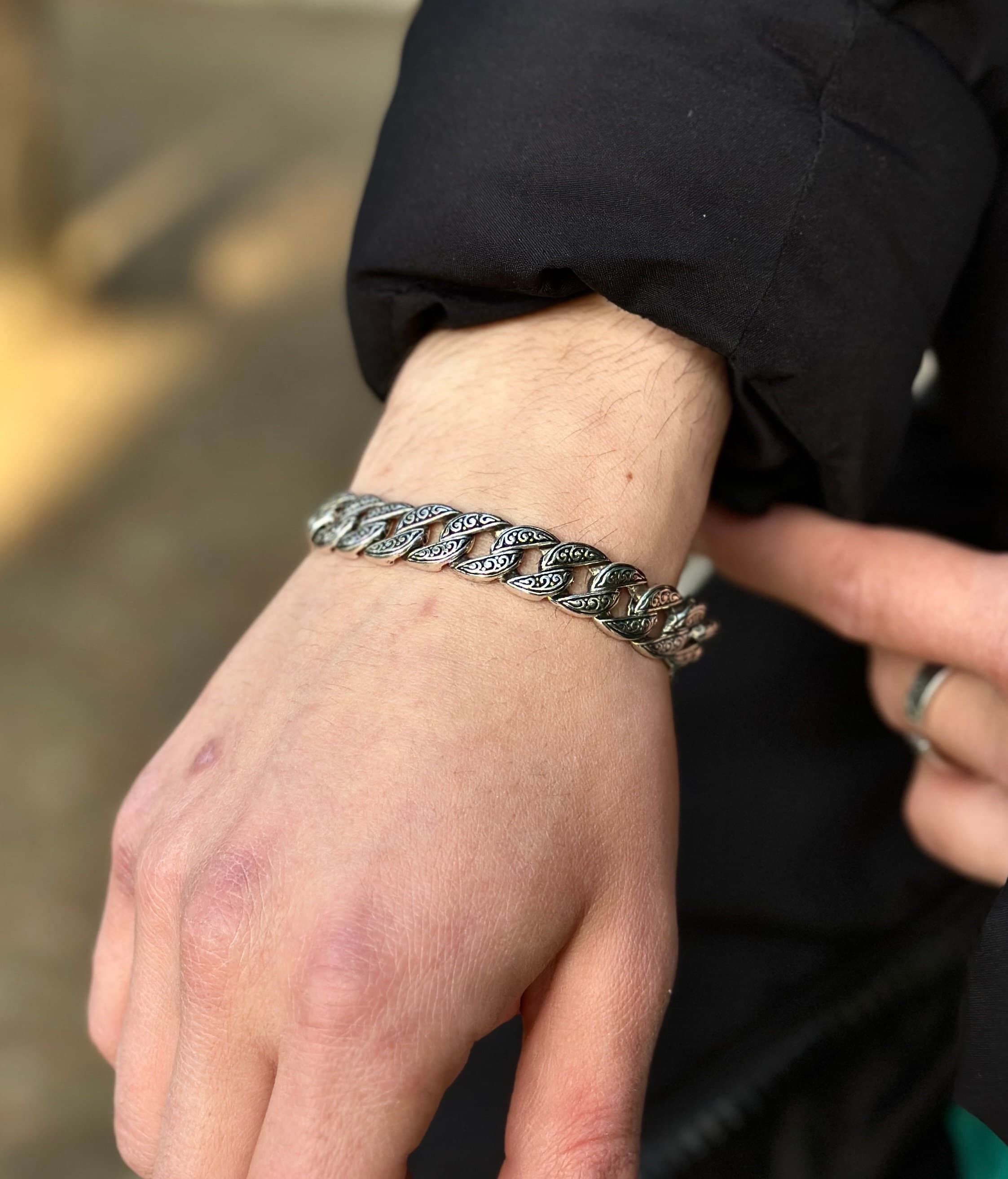Mens Heavy 925K Sterling Silver Cuban Link Bracelet Double Sided - image 3