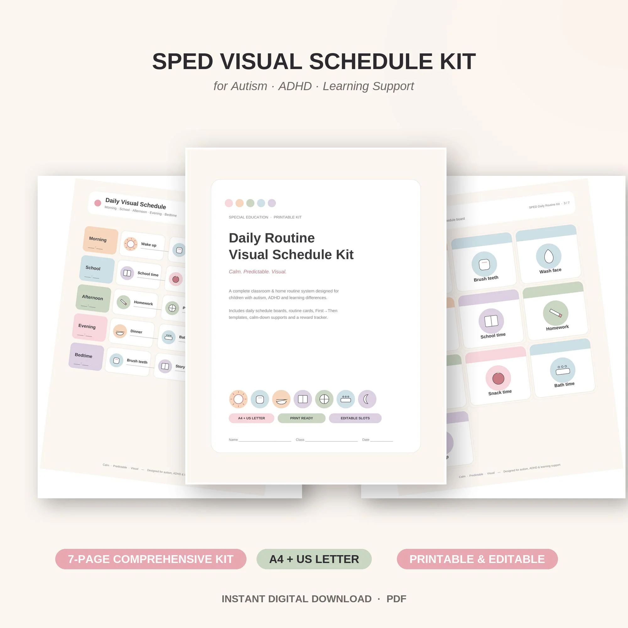 SPED Daily Routine Visual Schedule Kit for Autism ADHD (Printable Download)