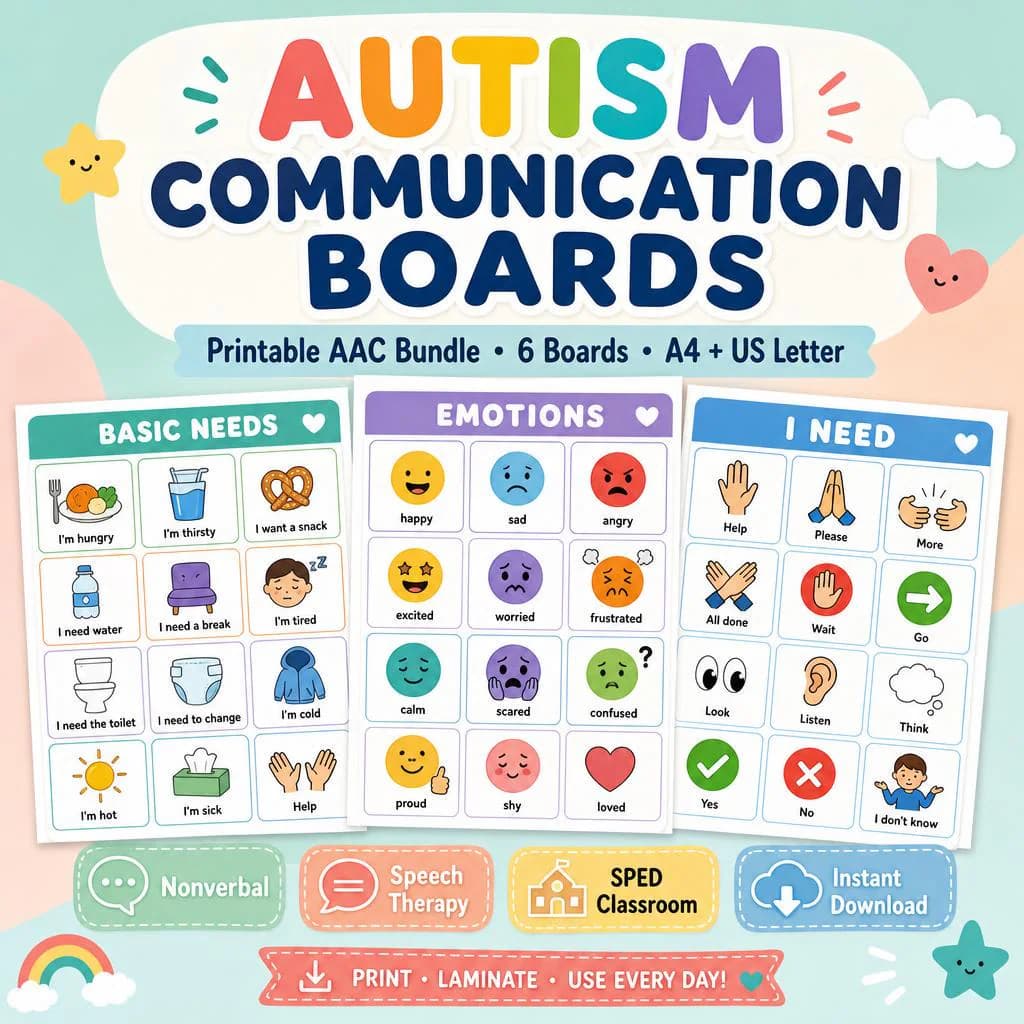Autism Communication Boards Printable AAC Bundle | Speech Therapy, SPED Classroom (PDF)
