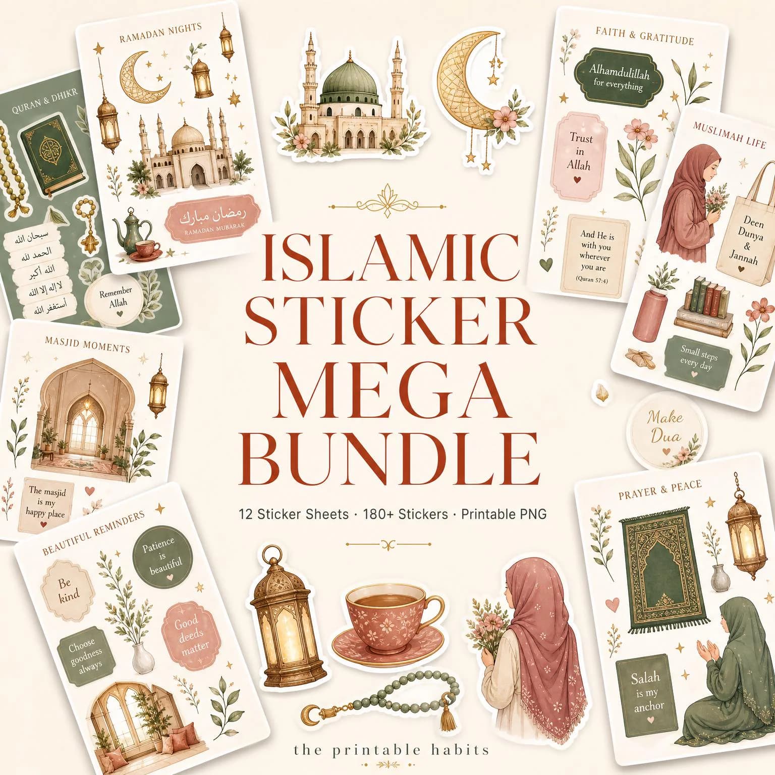 Islamic Sticker Bundle | 8 Sheets Muslim Planner, Ramadan, Eid (Digital Download)