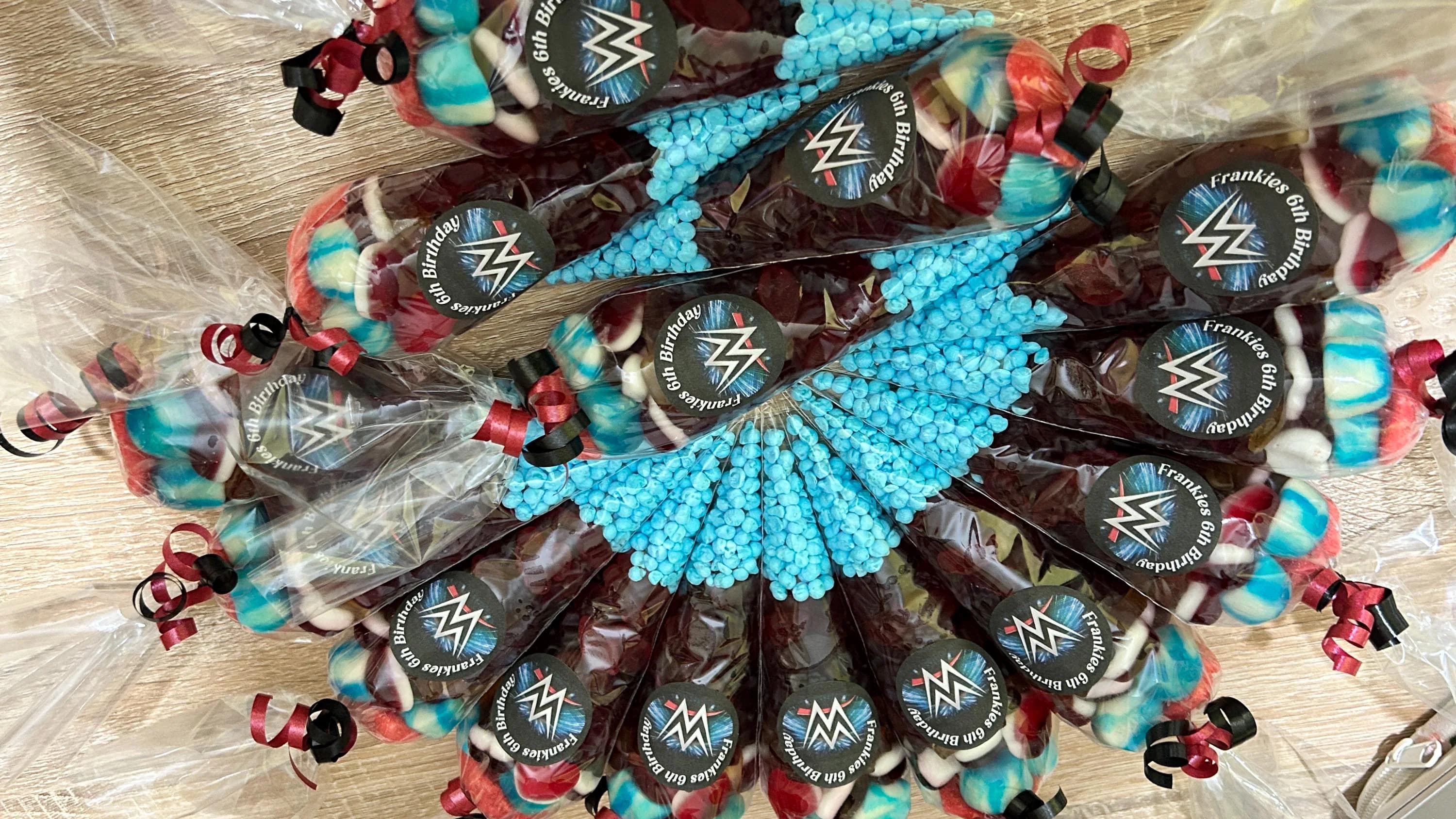 Halal sweet cones /WWe  birthday favours /halal sweets / birthday Sweet cones /wrestling theme party cones