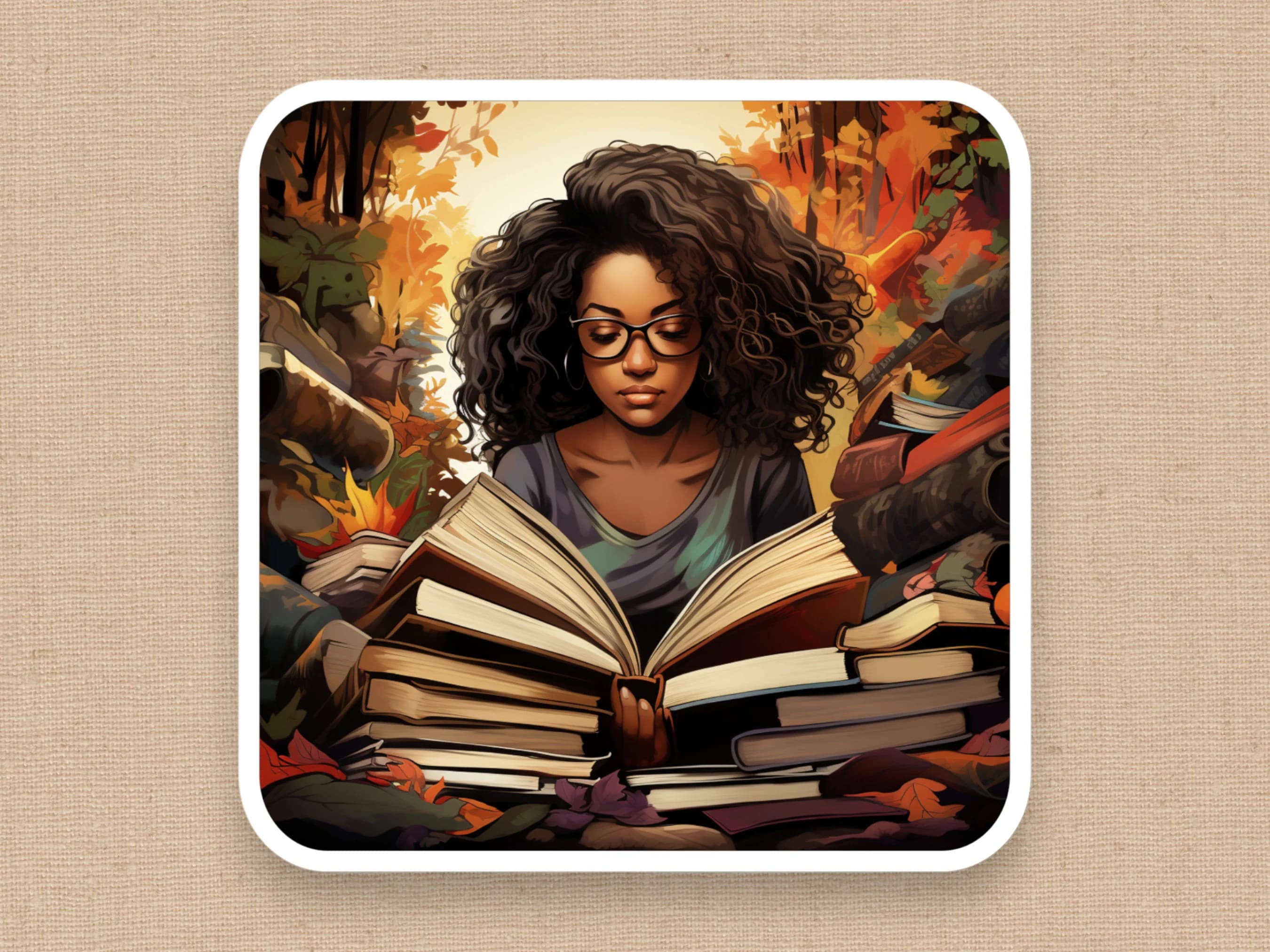 Surrounded by Books Sticker, Black Woman Who Loves to Read, Black Girl Stationery, African American Book Lover, Bookworm, Kindle Sticker