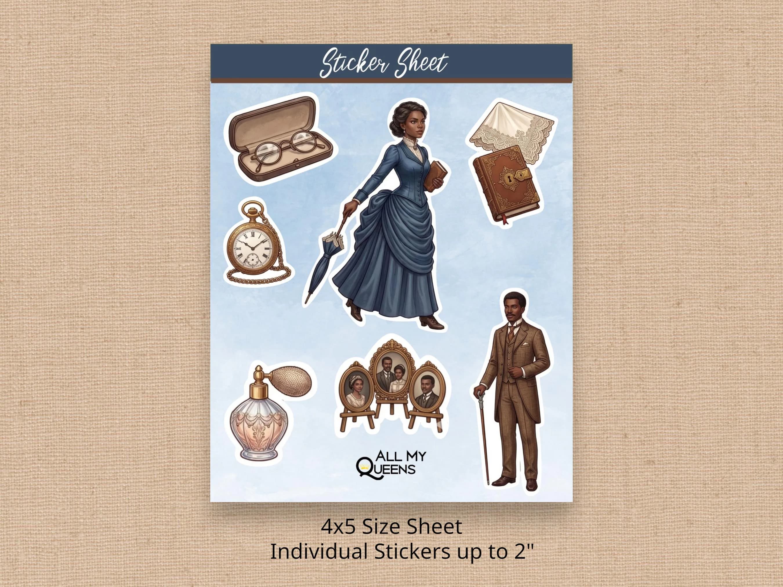 Black Girl Victorian Sticker Pack, Artsy Feminine Sticker Sets, Junk Journal Spreads, Gap Fillers, Matte Finish, No Laminate, Vibrant Colors