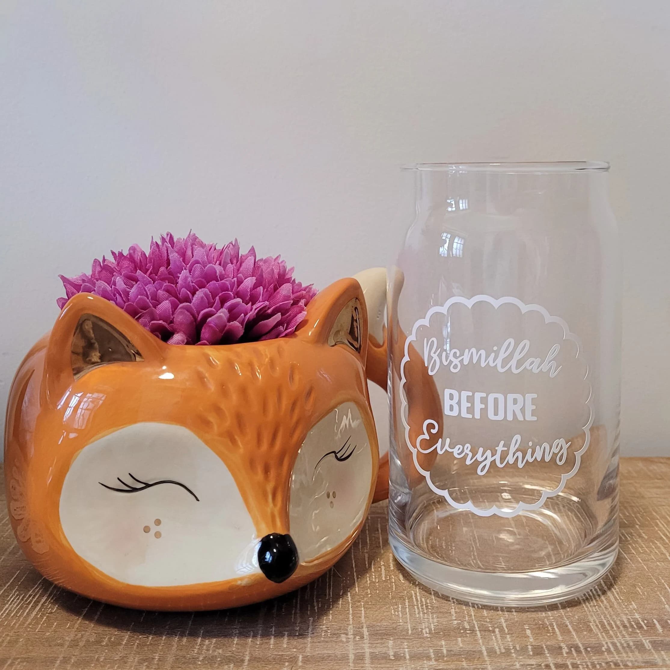 Bismillah Before Everything 16 oz Glass Can Cup | Iced Coffee & Tea Accessories | Vinyl Lettering Cup | Islamic Designs | Eid Gift