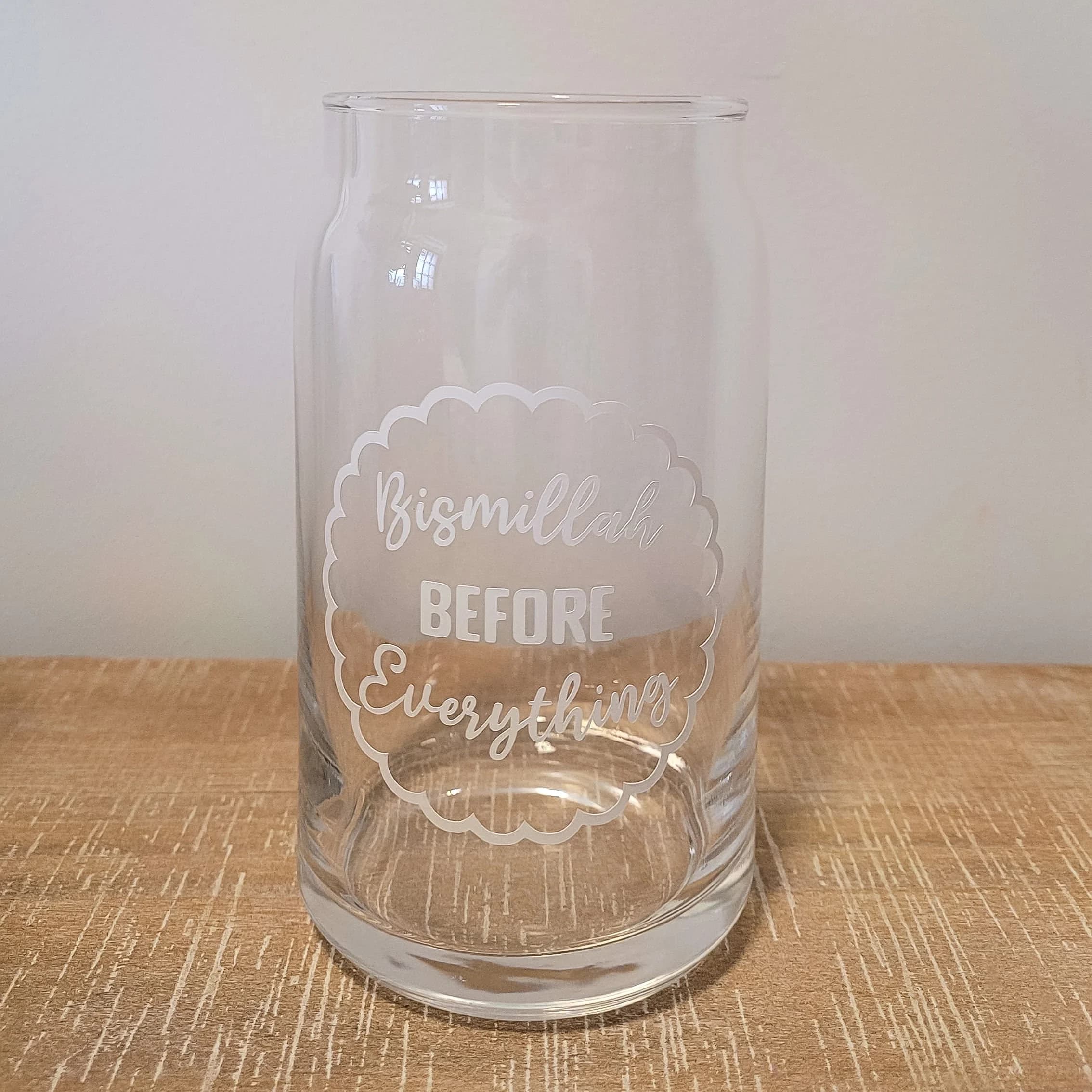 Bismillah Before Everything 16 oz Glass Can Cup | Iced Coffee & Tea Accessories | Vinyl Lettering Cup | Islamic Designs | Eid Gift - image 3