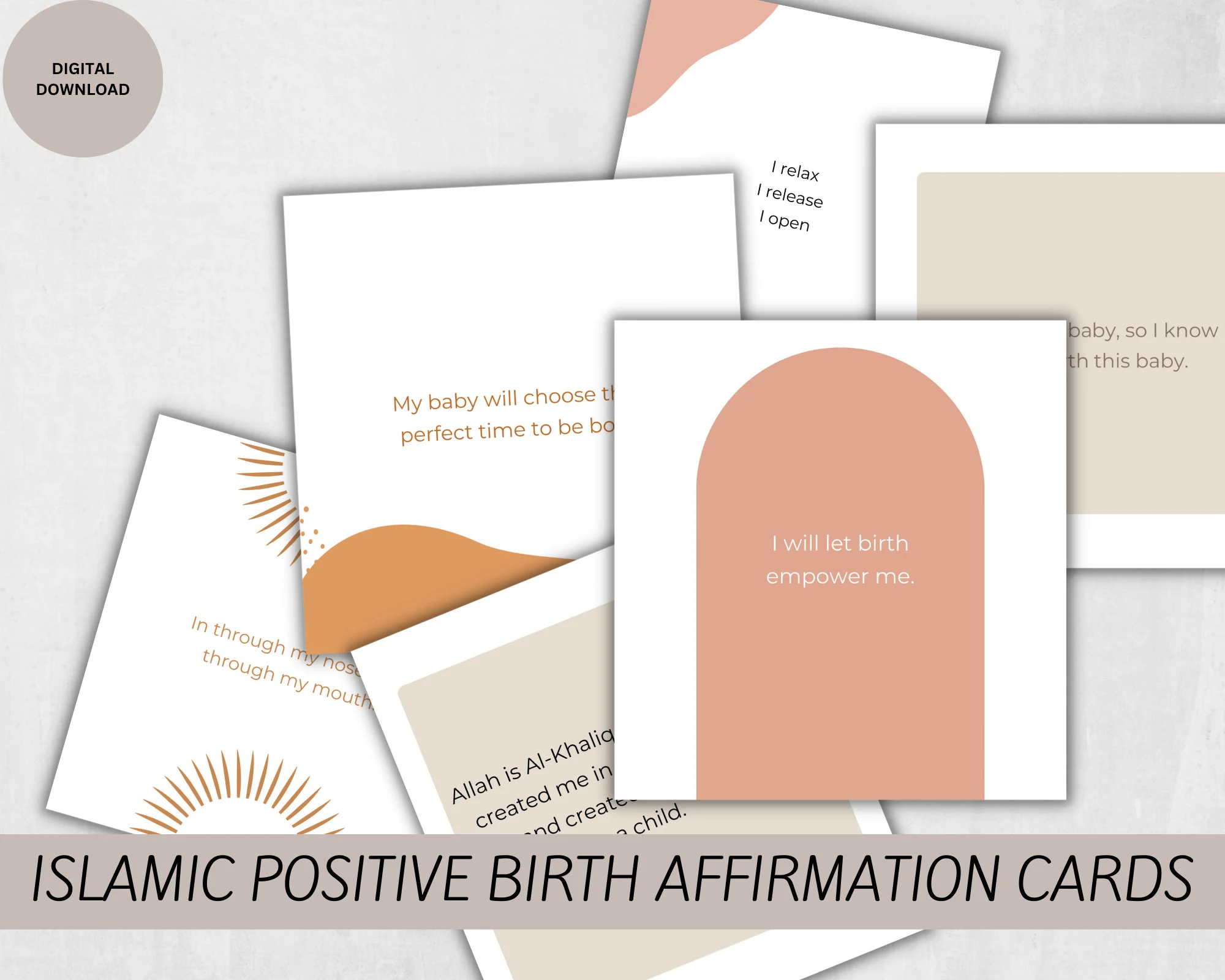 Islamic Positive Birth Affirmation Cards - 24 Printable Hypnobirthing Cards - Digital Instant Download - Muslim Birth Cards- PDF Printable