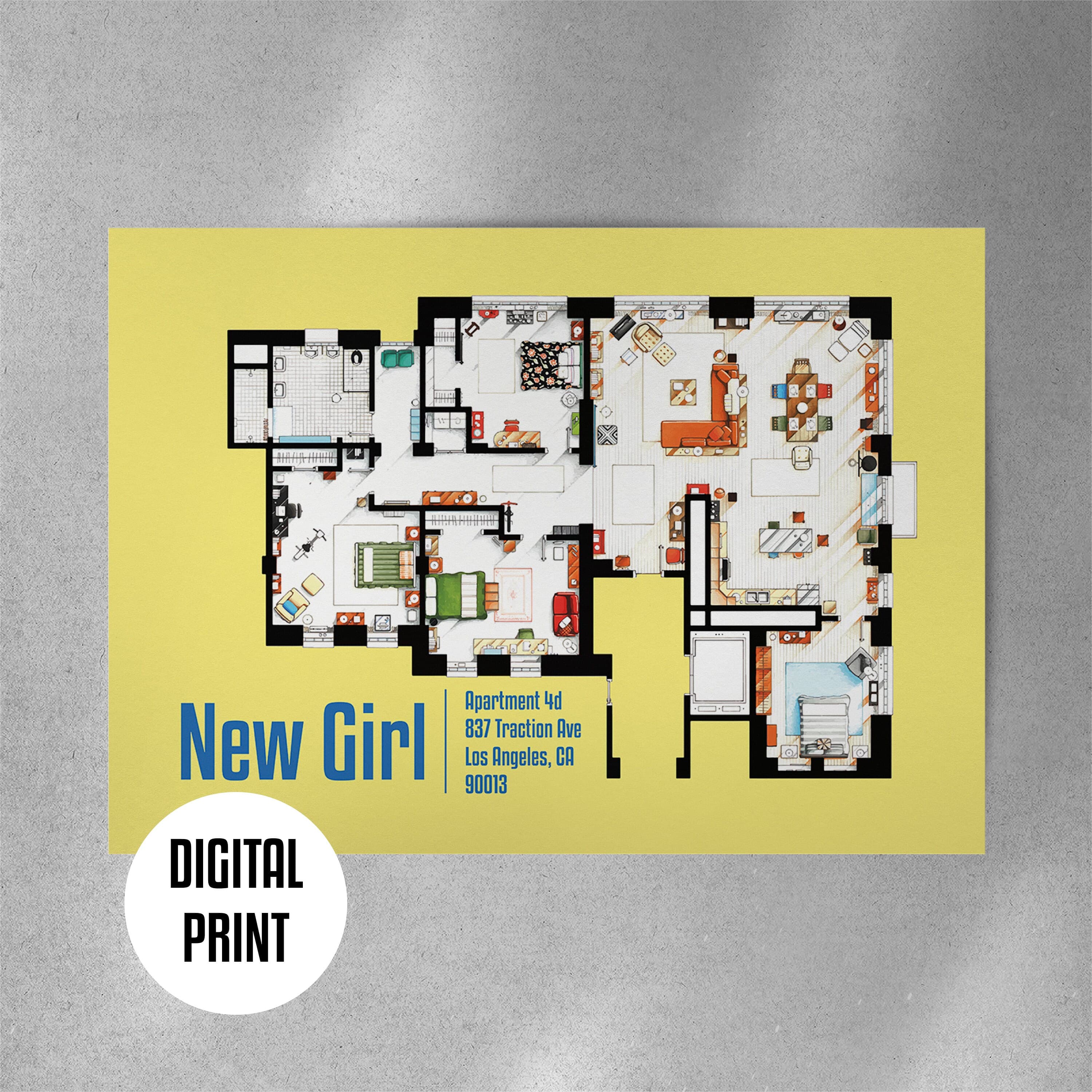 New Girl Apartment Floor Plan Print – TV Show Wall Art (Digital Download) - image 4