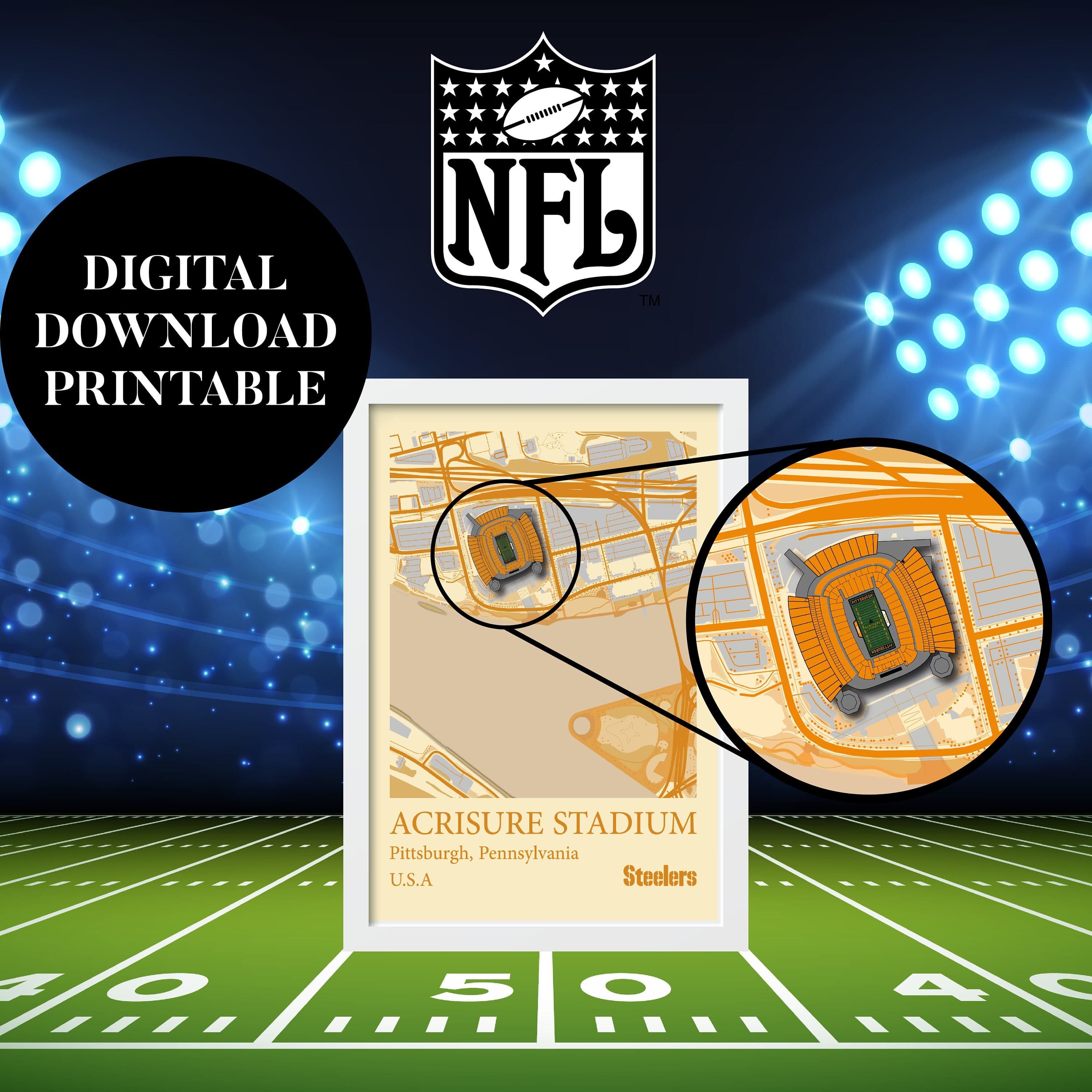 Acrisure Stadium Map Art, Pittsburgh Steelers, NFL Print (Digital Download)