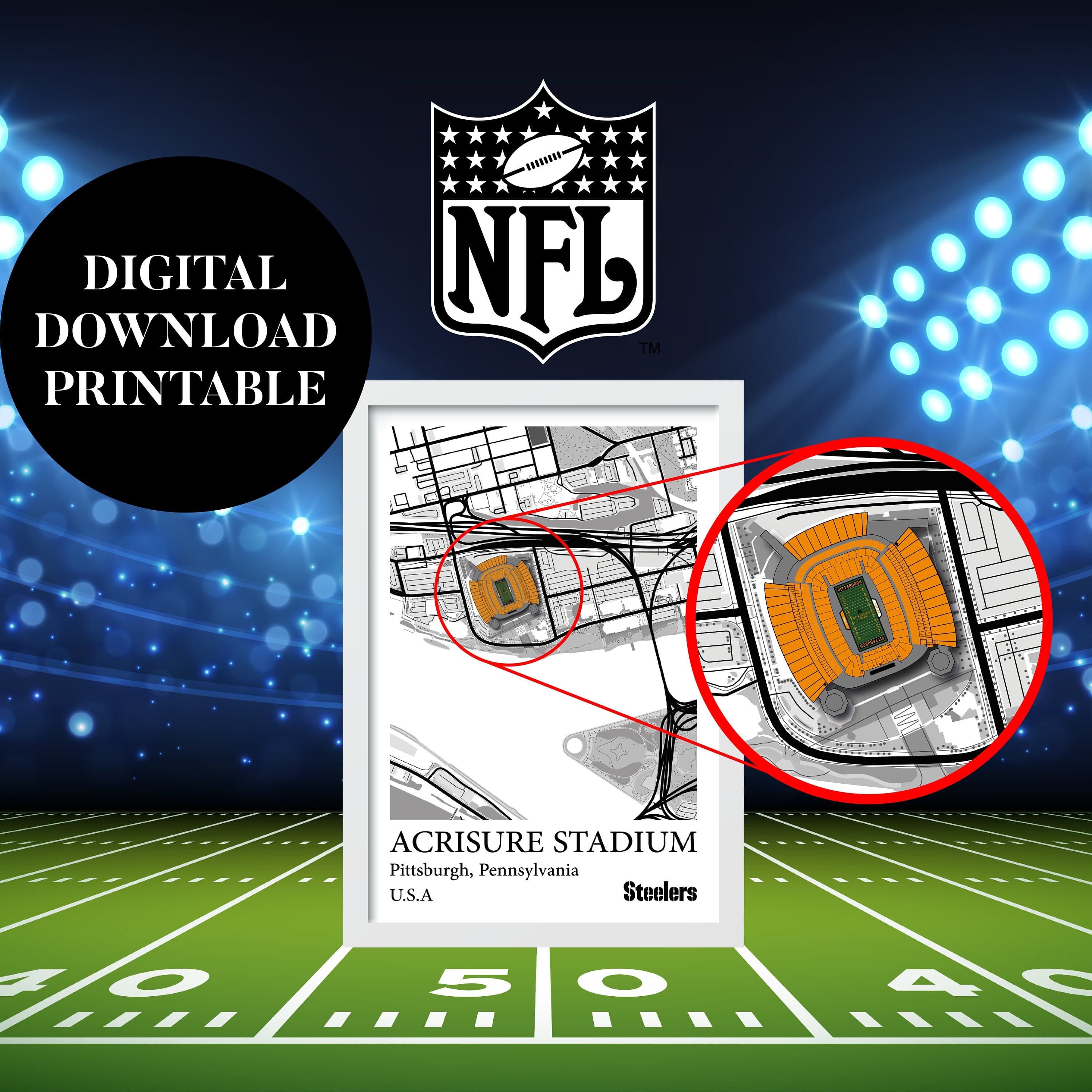 Acrisure Stadium Map Print, Pittsburgh Steelers, NFL Poster (Digital Download) - image 5