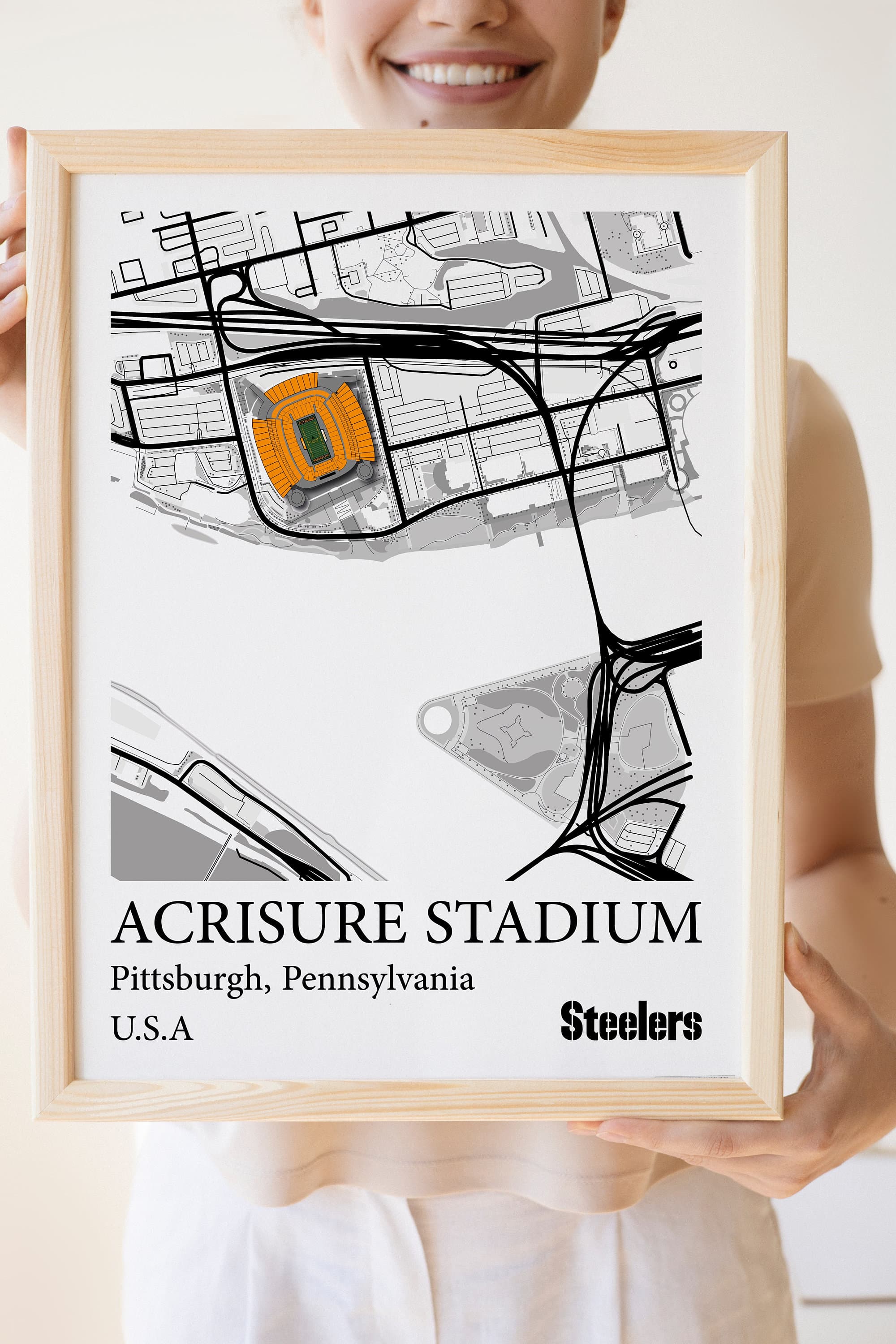 Acrisure Stadium Map Print, Pittsburgh Steelers, NFL Poster (Digital Download) - image 3