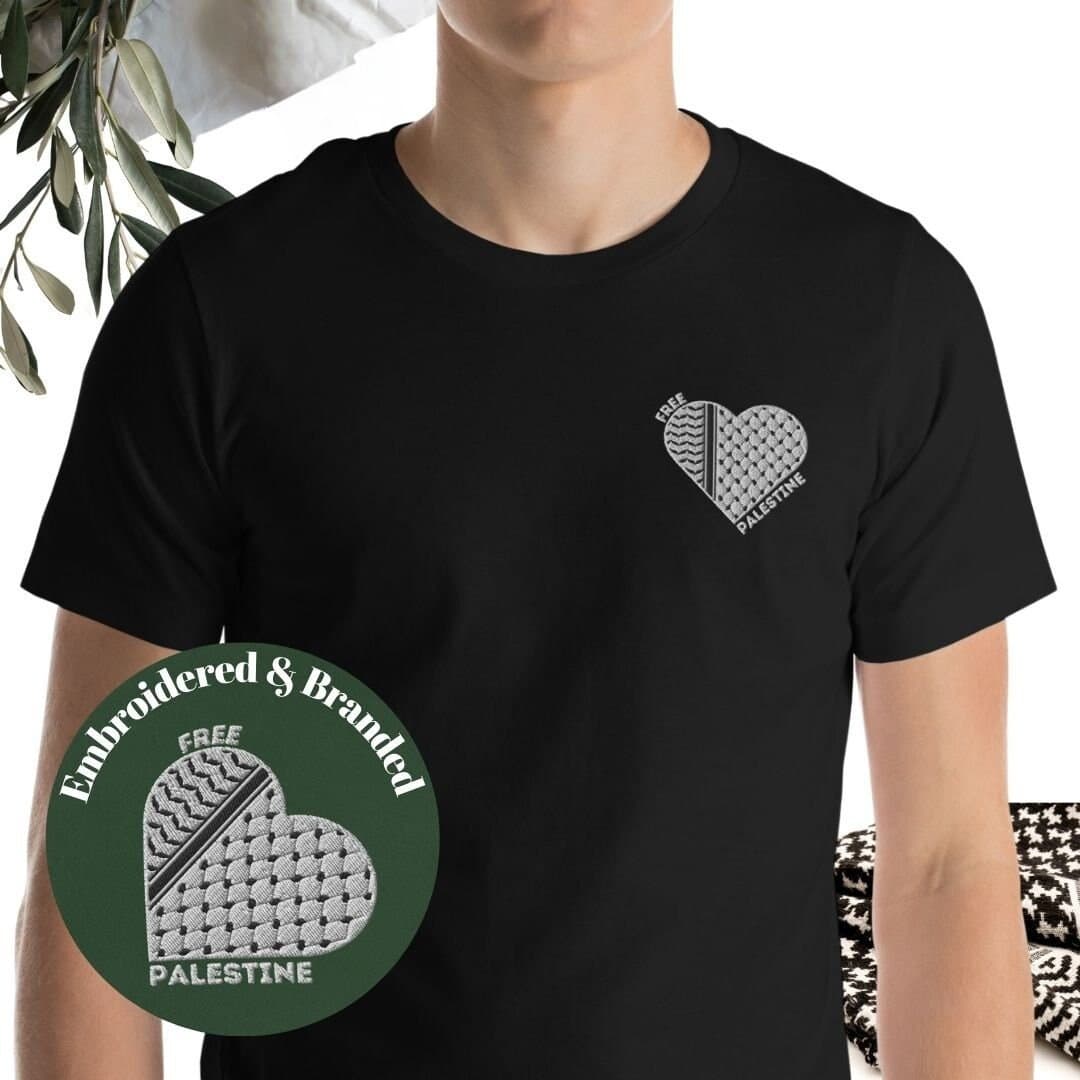 Free Palestine, Embroidered Keffiyeh Heart, Gaza, Falastin, Resist, Anti-genocide, Gaza, Humanity, Divest, Freedom, Resistance, Zionism