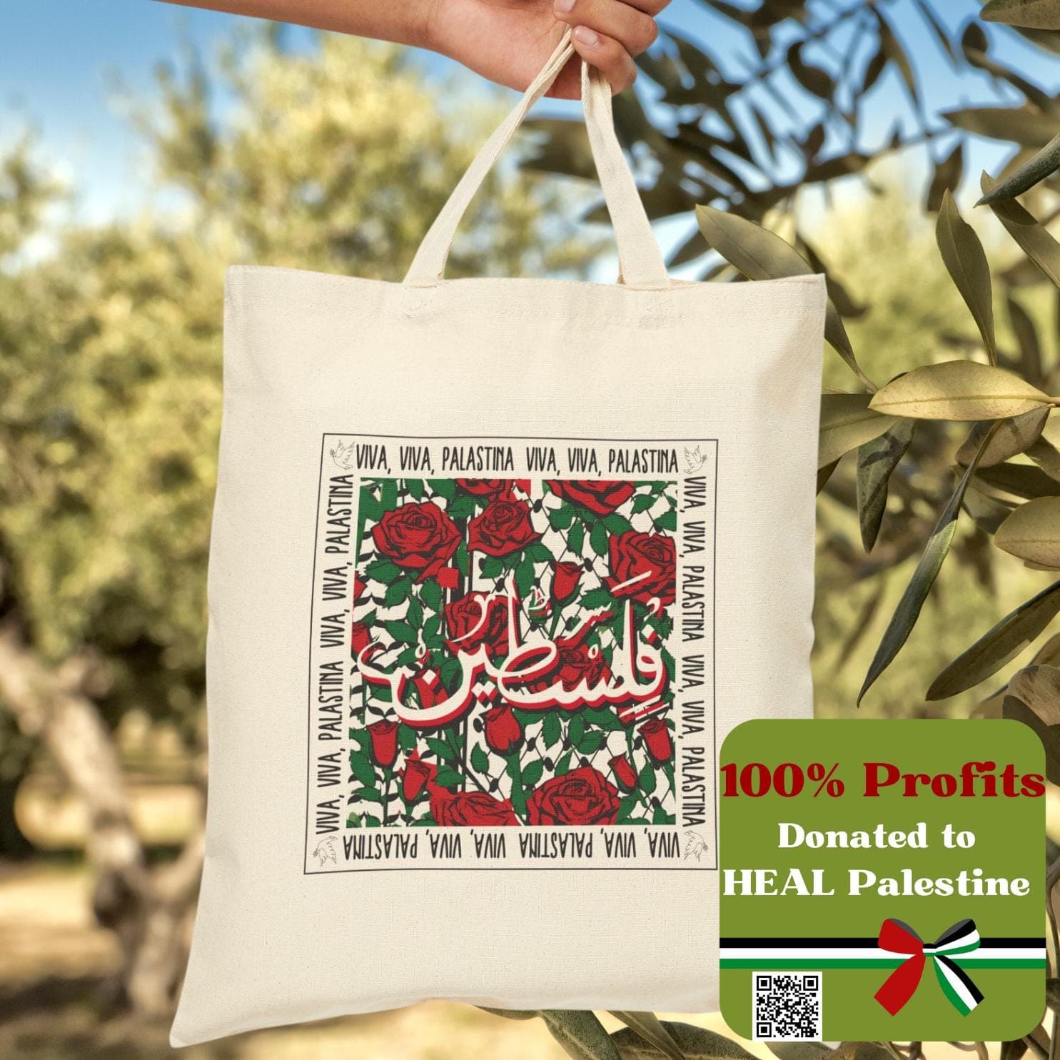 100% Profits Donated, Palestine Arabic Tote Bag, Viva Viva Palastina, Falasteen, Free Palestine, Ceasefire Now, Freedom, Falastina, Gaza
