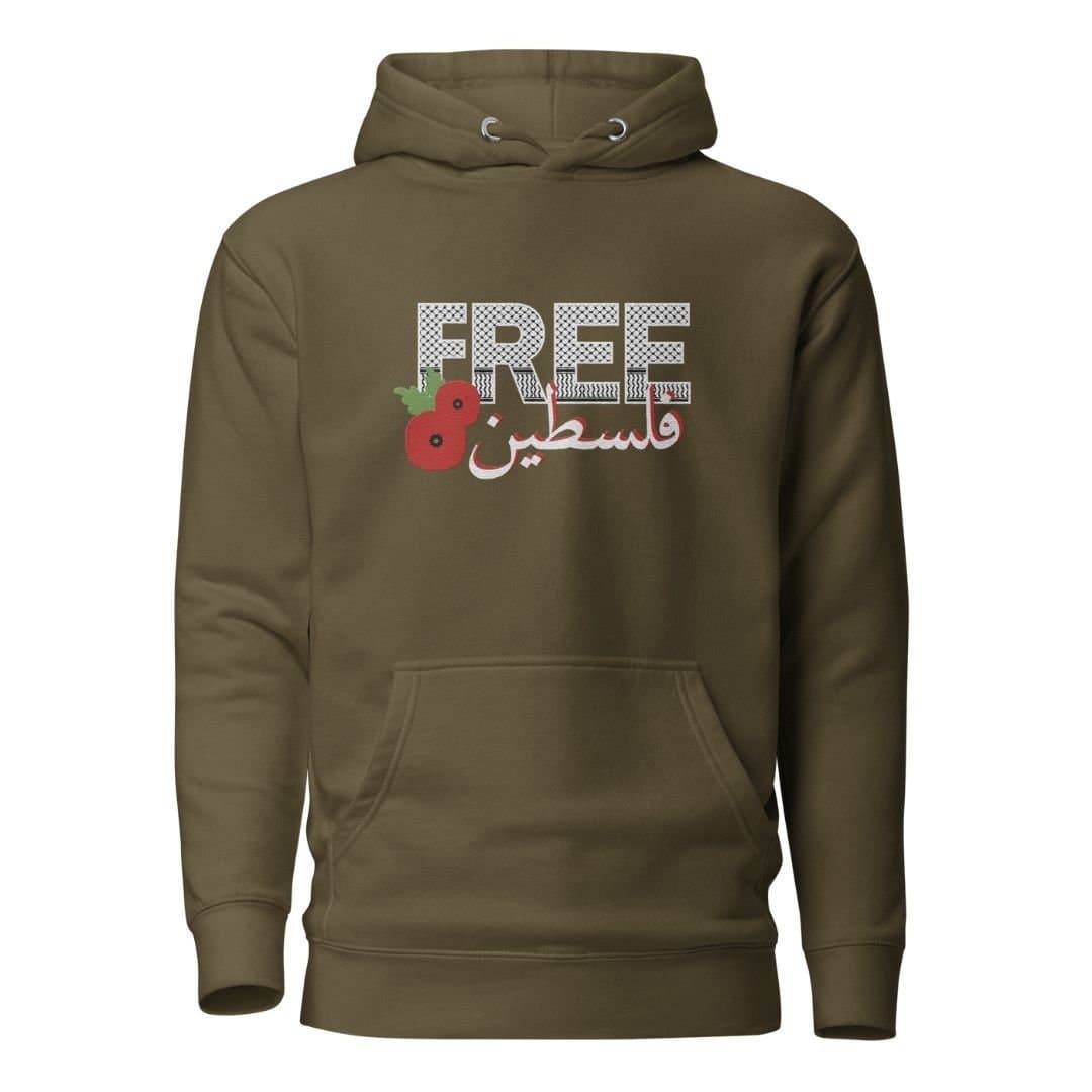 100% profits Donated, Free Palestine Embroidered Hoodie, Keffiyeh print, poppy flower, resistance, anti-genocide, anti-war, peace, Arabic - image 4