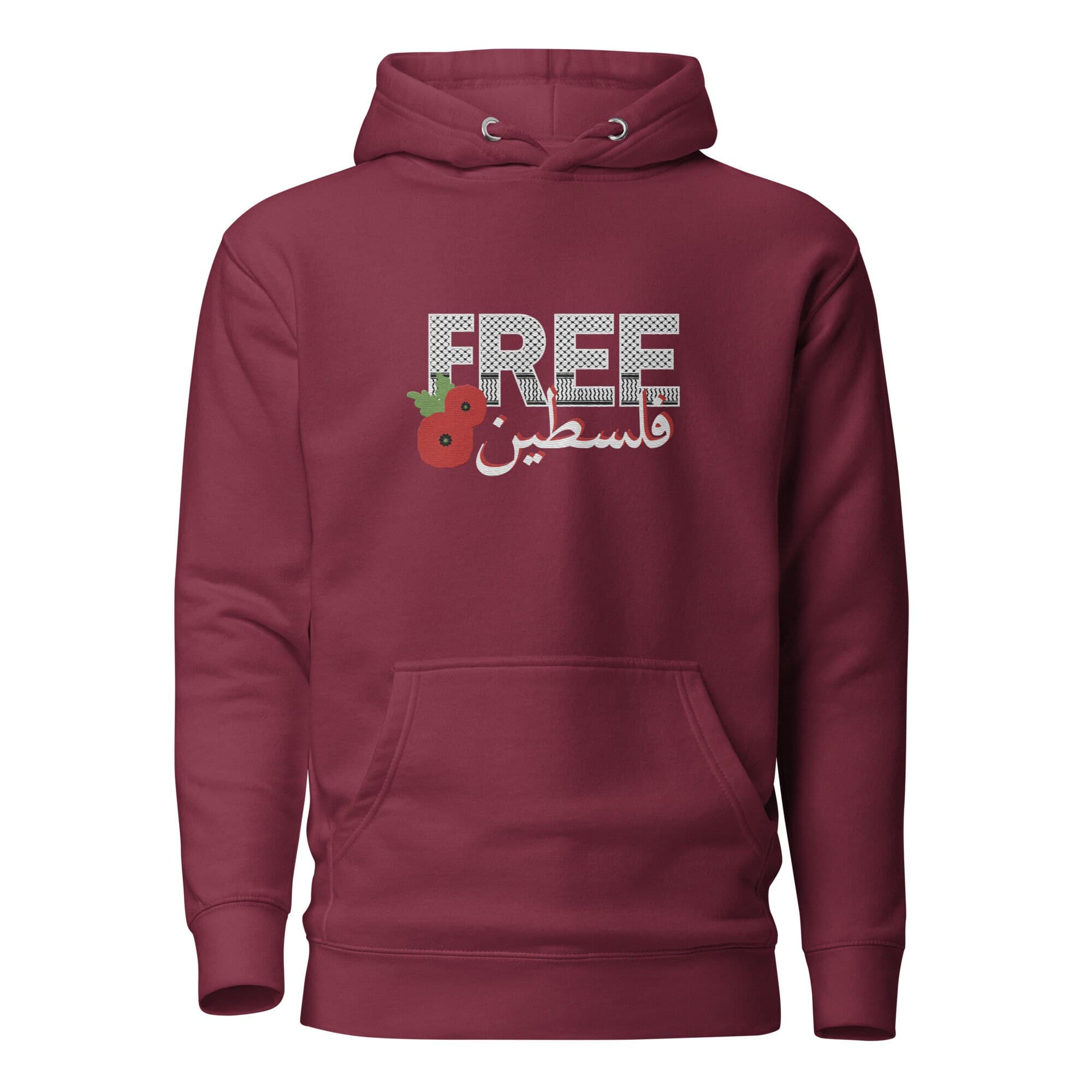 100% profits Donated, Free Palestine Embroidered Hoodie, Keffiyeh print, poppy flower, resistance, anti-genocide, anti-war, peace, Arabic - image 5