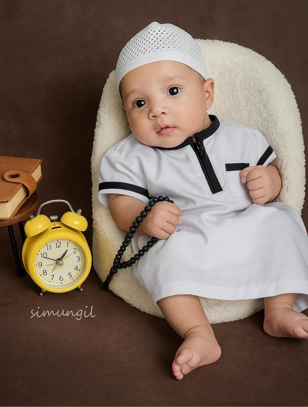 Baby abayas baby thobe for muslim boys with kopiah (prayerhat) gray colour - image 3
