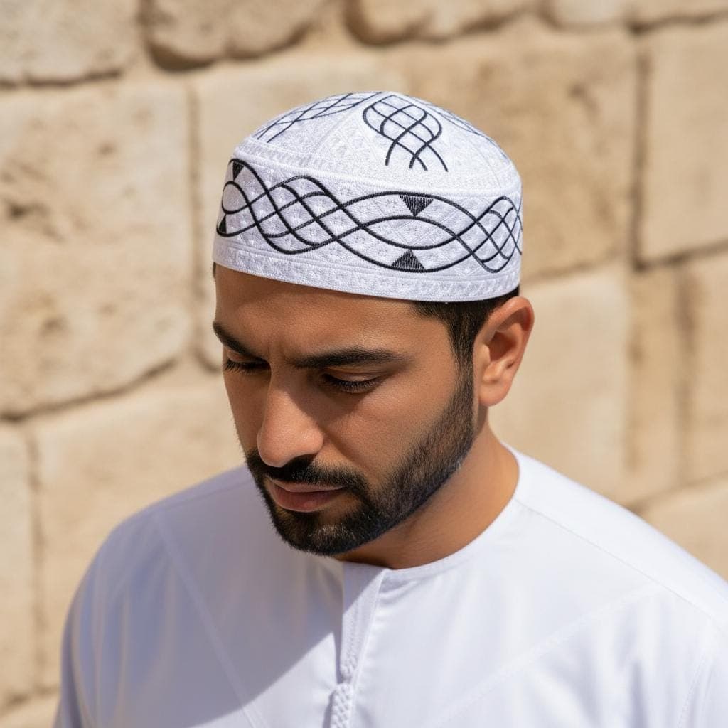 Mens kufi ethnic series white colors, Prayer hat, Muslim hat, muslim cap kufiah