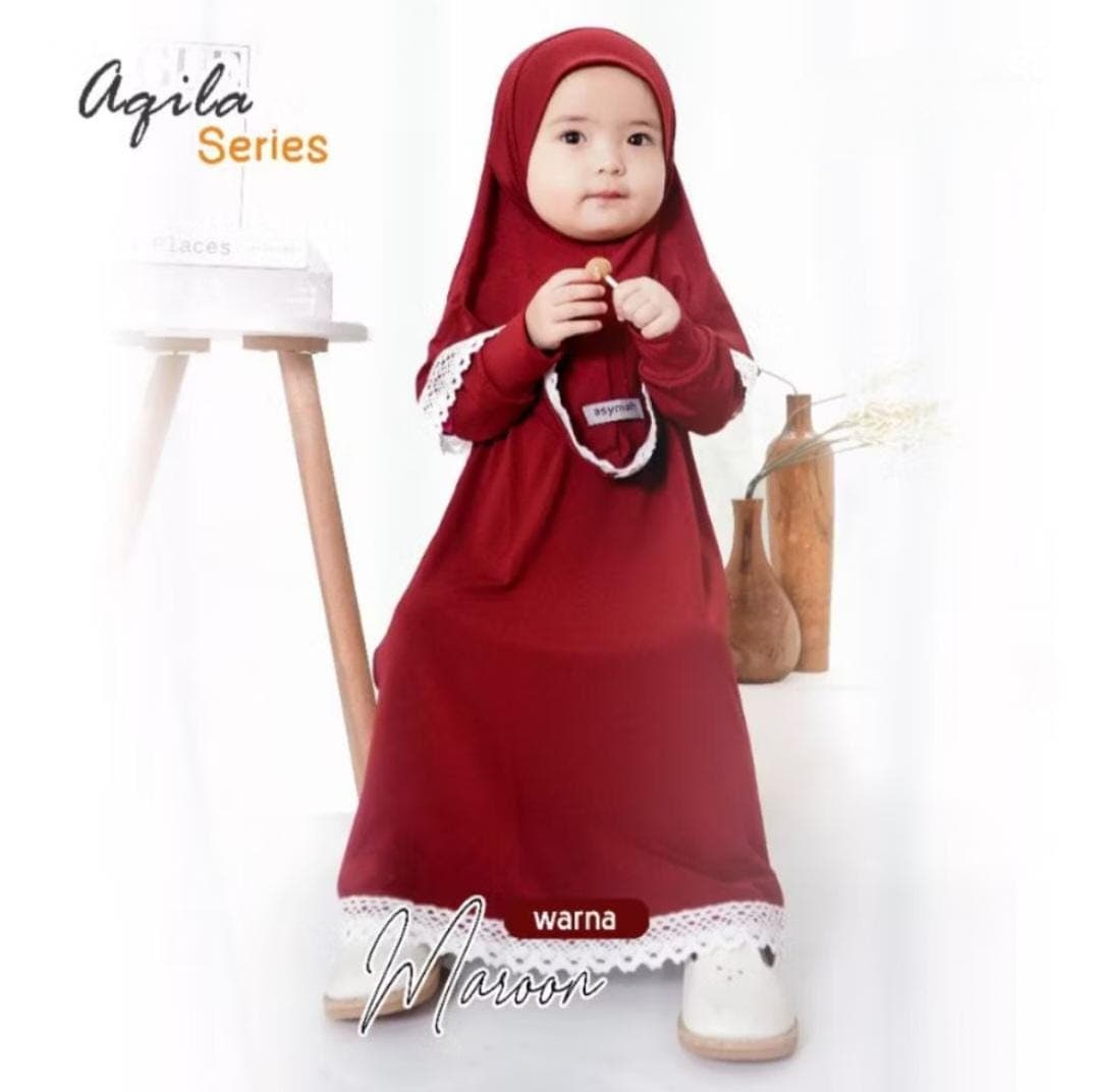 0-3 years old Baby hijab and dress Maroon colour AQILA series | toddler hijab | children hijab - image 5